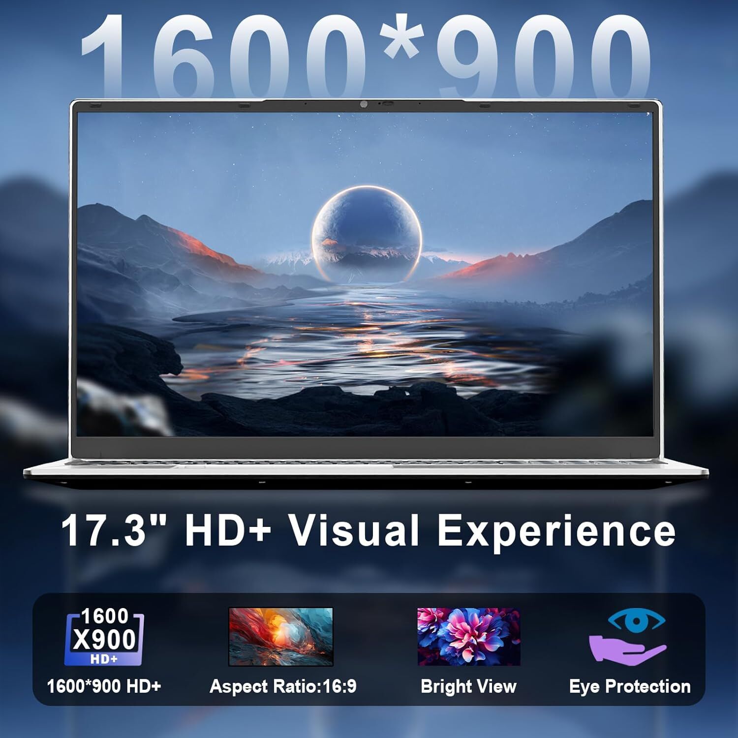 thumbnail video image 2 of 17.3" Business Laptop Windows 11 Pro Office 2024 Conference Webcam Type-C Backlit Keyboard Fingerprint Intel N5095 8GB RAM 256GB SSD Lightweight laptop computer, 2 of 8