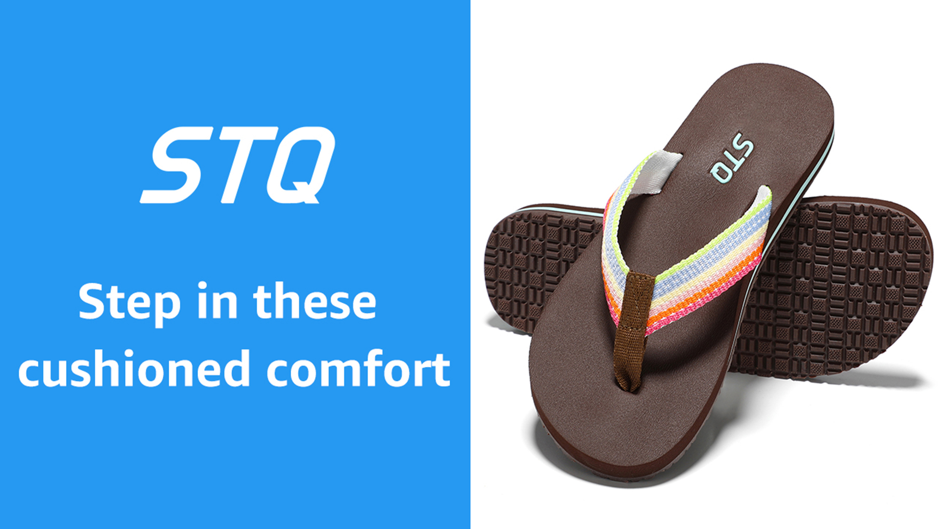 thumbnail video image 2 of STQ Women Beach Flip Flops with Arch Support Thong Sandals for Water Shower Vacation Coffee Multi Size 8, 2 of 7