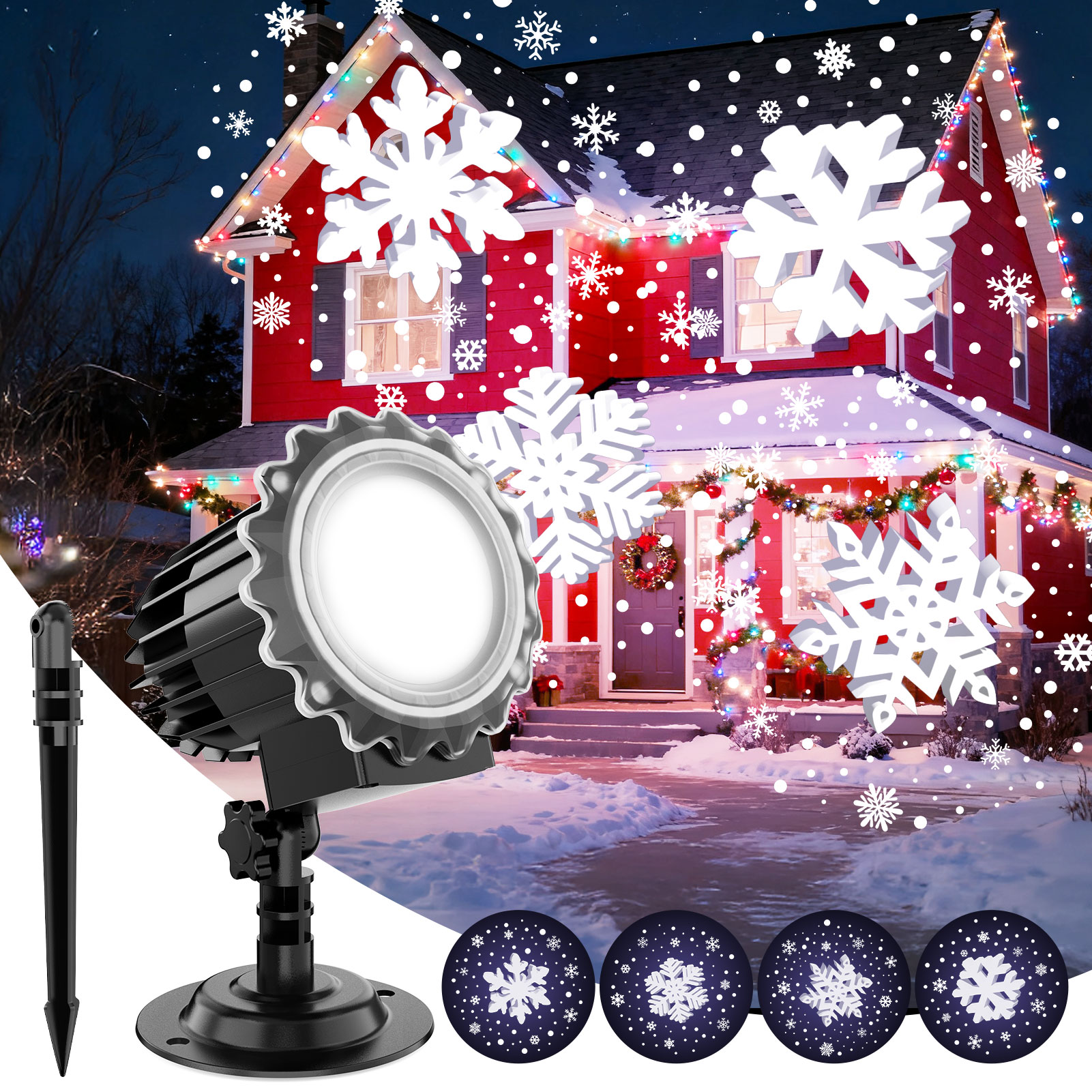 thumbnail video image 2 of Snowflake LED Projector Lights, Rotating Snowfall Projection Light, Indoor Outdoor Snow Falling Projector Lamp, Holiday Lighting for Xmas New Year Party Decor, 2 of 8