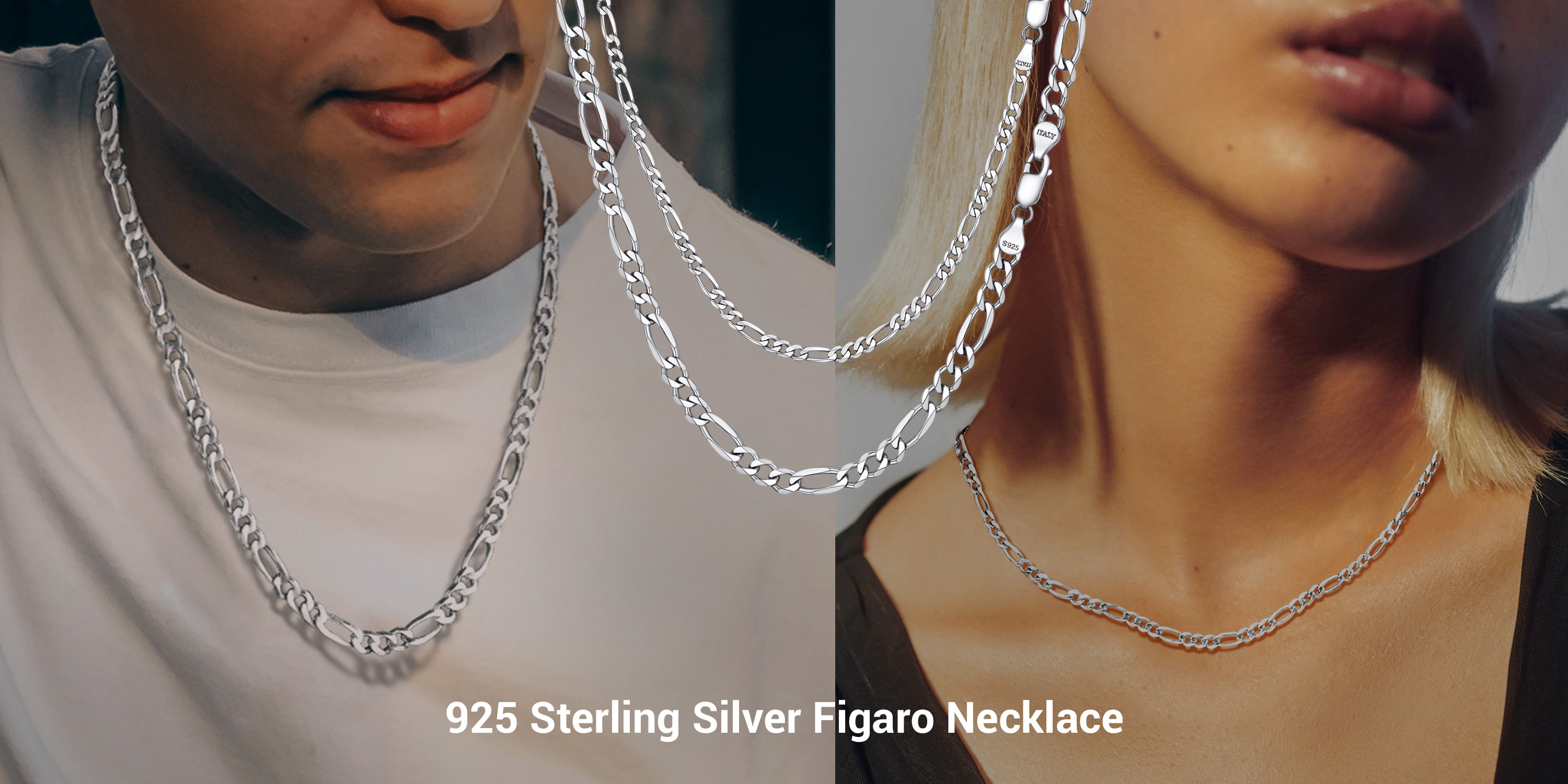 thumbnail video image 2 of PROSTEEL Women Men 5mm Chain Necklace Figaro Chain Solid 925 Sterling Silver Gold Plated Necklaces Hip Hop Jewelry Gift, 18 inch, 2 of 10