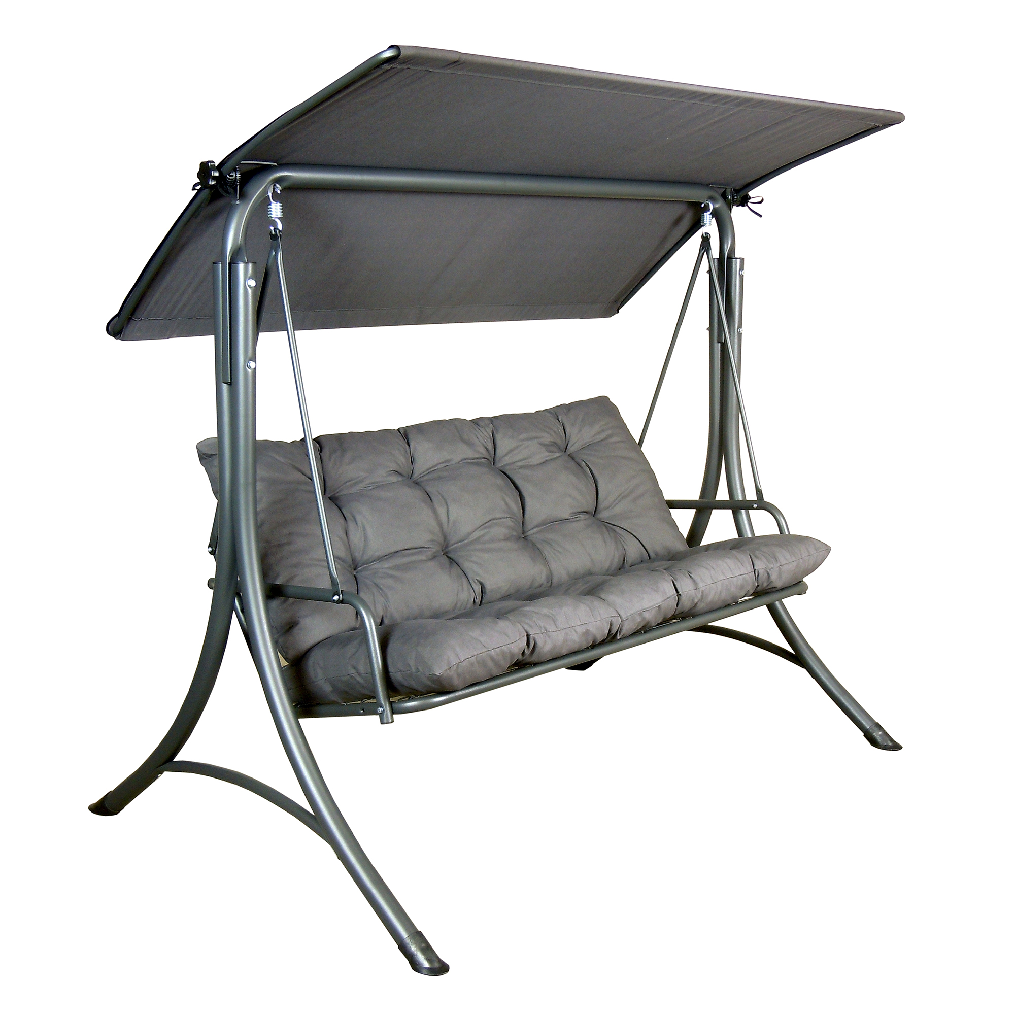 thumbnail video image 2 of Made in Italy SUNJOY 3-Seat Deluxe Outdoor Patio Garden Swing with Steel Frame, Adjustable Canopy, 2 of 14
