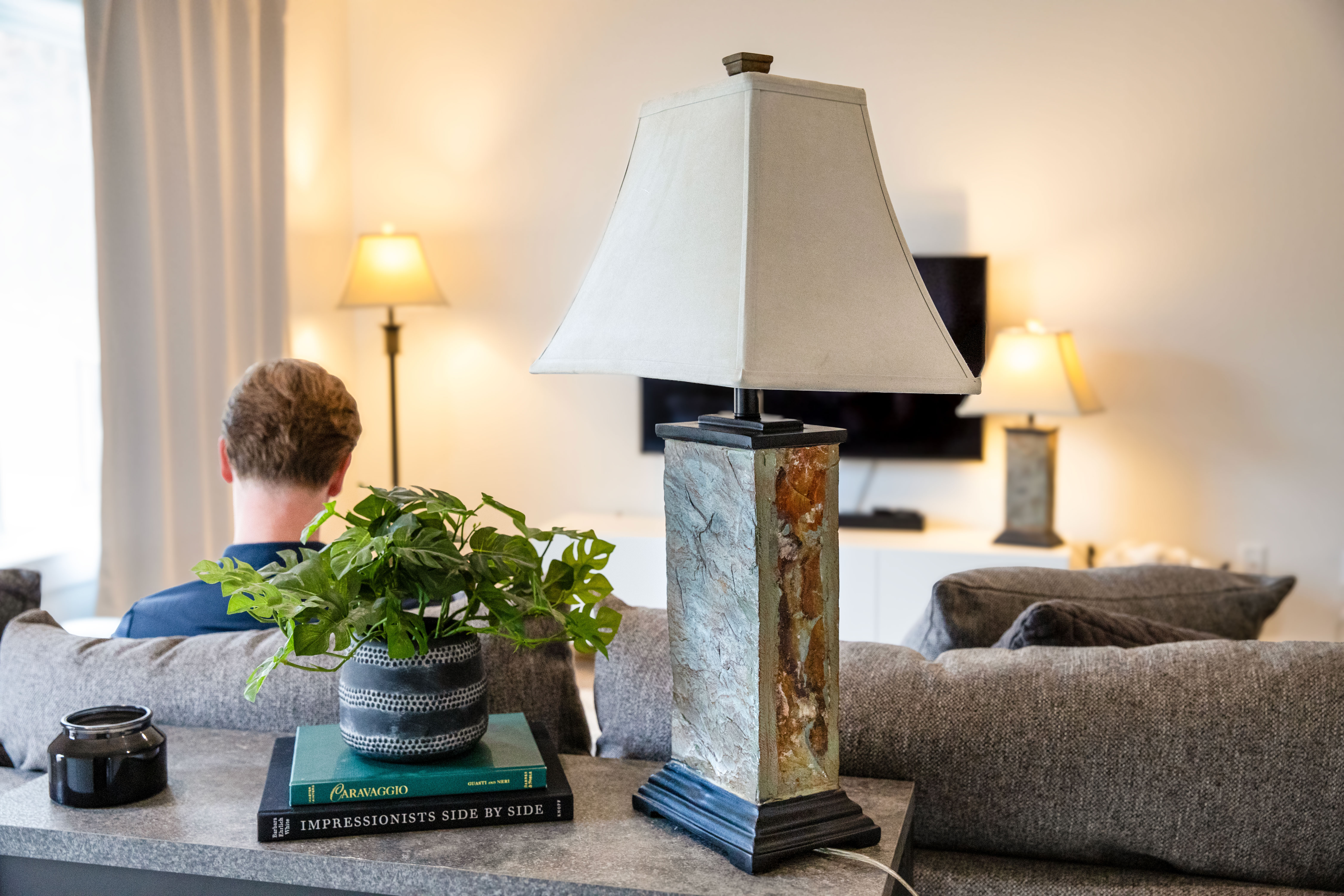 thumbnail video image 2 of Sunnydaze Timeless Abode 3-Piece Floor and Table Lamp Set, Gray Slate with White Shade, 2 of 16