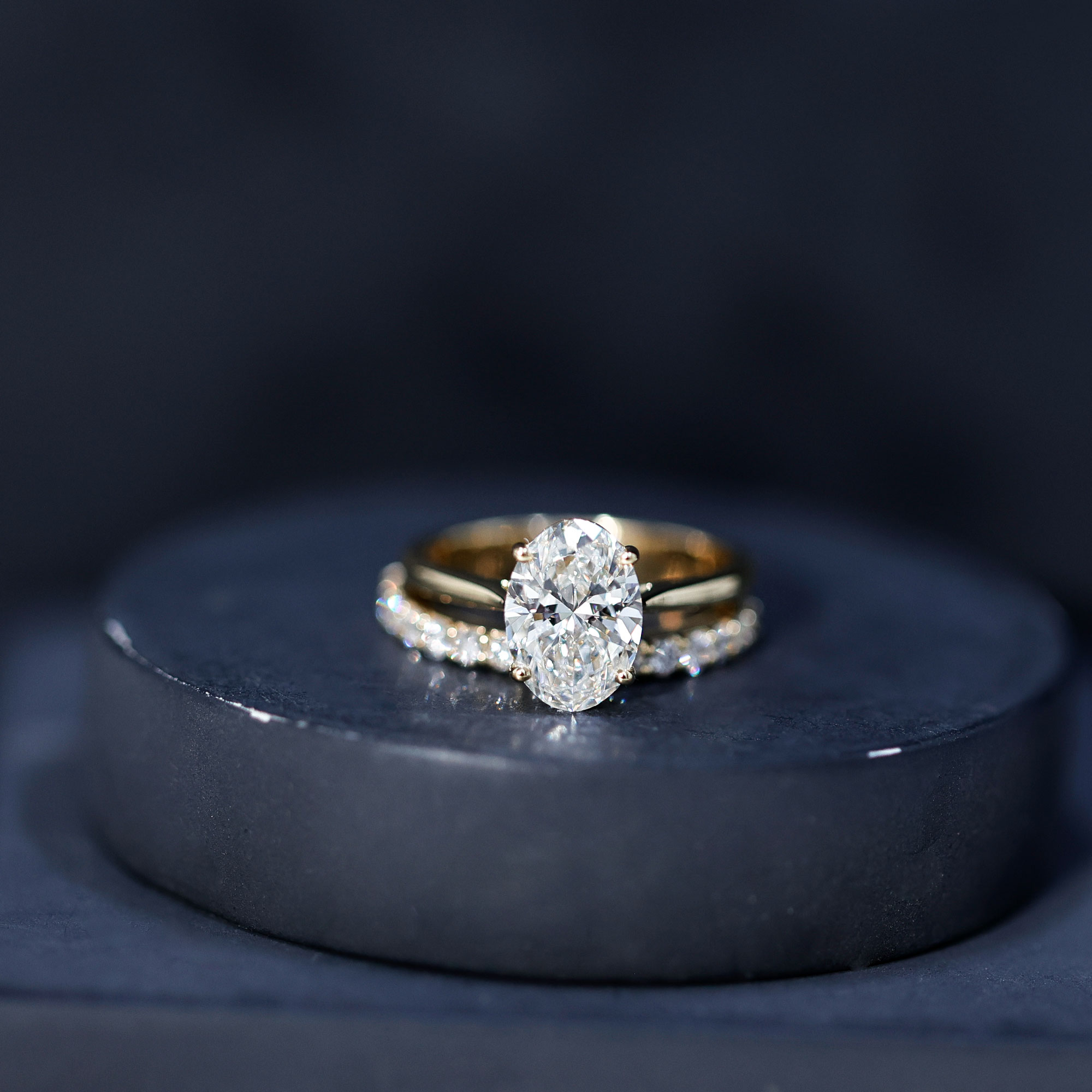 thumbnail video image 2 of Rosec Jewels IGI Certified Lab Grown Diamond Wedding Ring Set - 2 Carat Oval Diamond Engagement Ring with Enhancer - E-VS1 Grade, 18K Yellow Gold, US 12.50, 2 of 9
