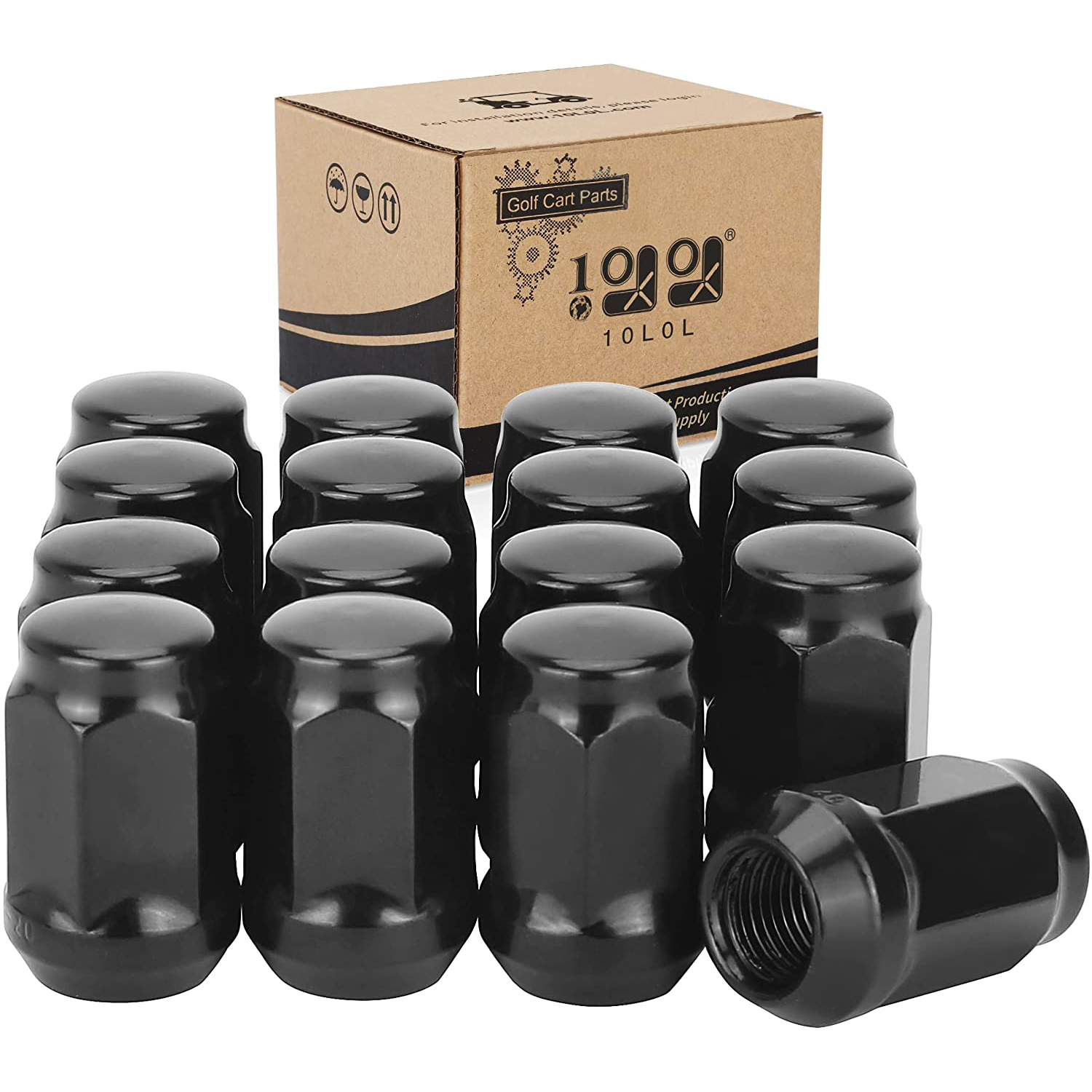 thumbnail video image 2 of 10L0L Golf Cart Wheel Lug Nuts for EZGO Club Car Parts Accessories, 1/2"-20 Size, 16 Pack, black, 2 of 9