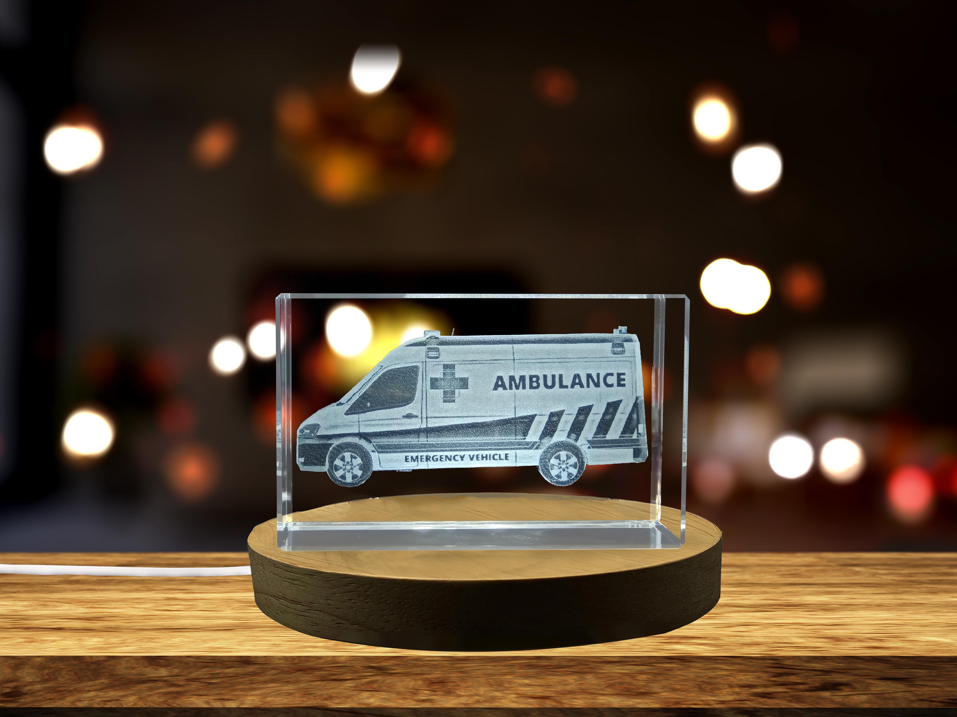 thumbnail video image 2 of 3D Engraved Crystal Ambulance Model - Lifesaving Tribute, 2 of 7