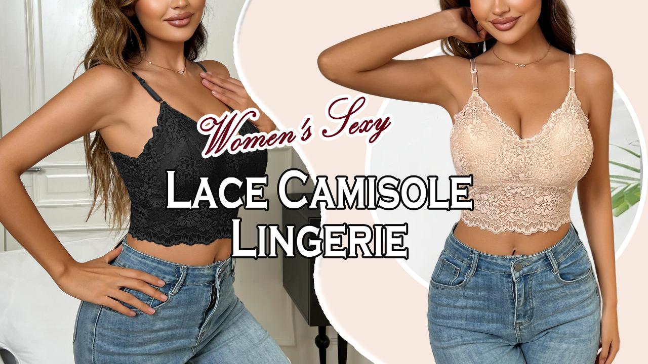 thumbnail video image 2 of Aivtalk Women Lace Bralette Camisole Ladies Push Up Bra Pad Seamless Bandeau Floral Tank Tops Vest M Light Brown, 2 of 7