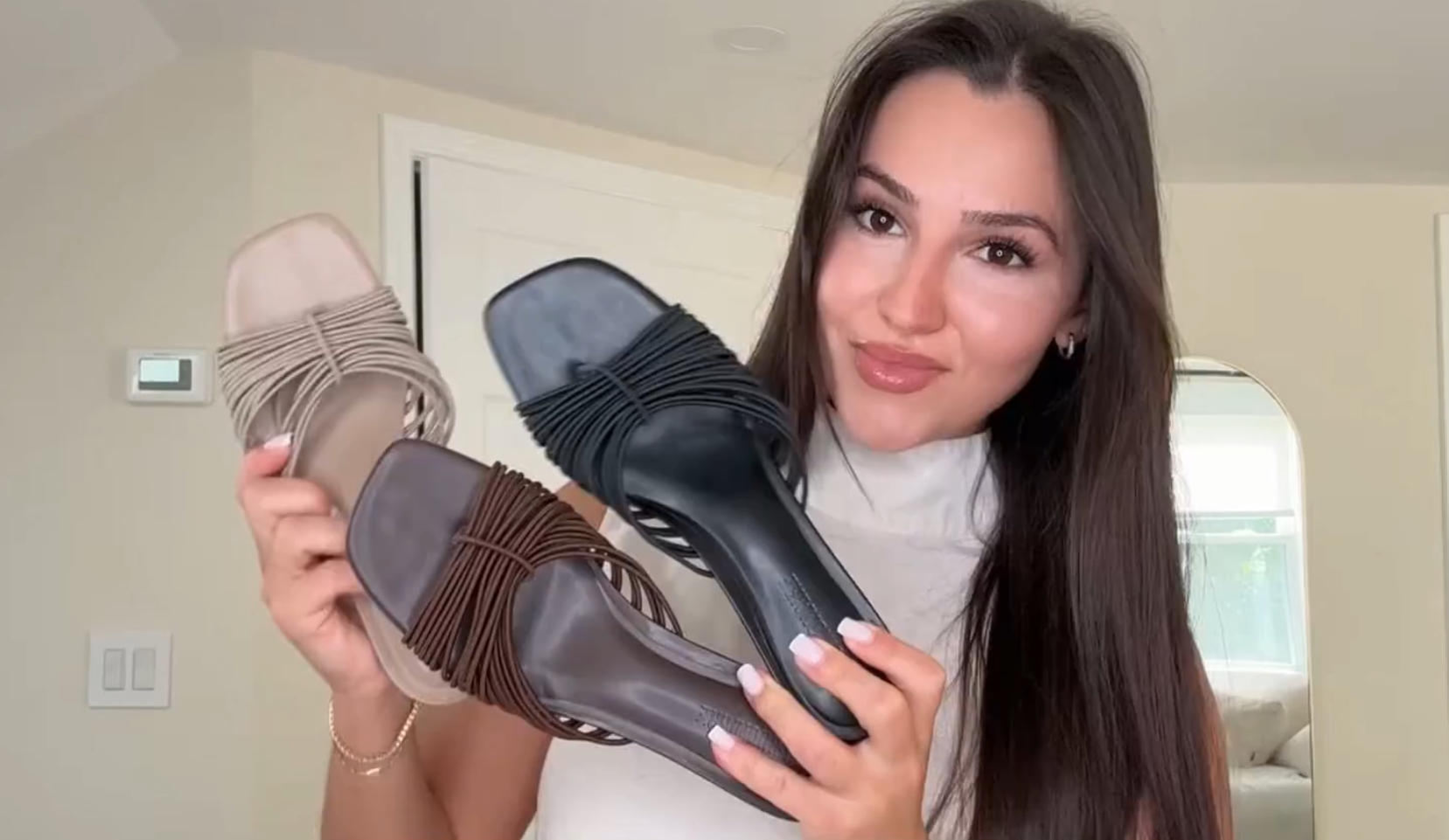 thumbnail video image 2 of Cushionaire Quiz Kitten Heels for Women, Strappy Heeled Sandals with Cushioned Footbed, Slip On Open Toe Sandal, 2 of 17