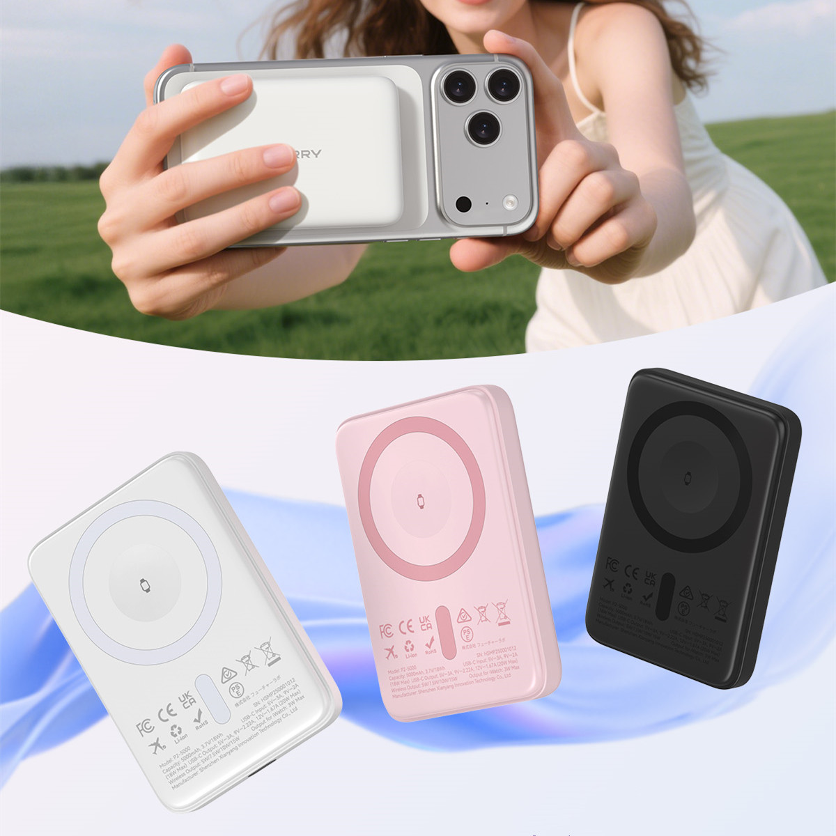 thumbnail video image 2 of RORRY Magnetic Wireless Protable Charger ,5000mah Power Bank 20W Fast Charging , Portable Battery Pack compatible for iPhone 17/16, Apple Watch Charger, Airpod, Pink, 2 of 13