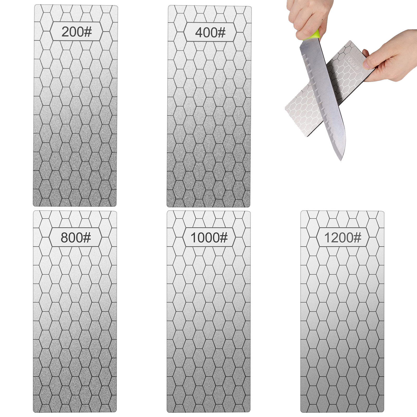 thumbnail video image 2 of EEEkit 5pcs Diamond Sharpening Stone Set, 200-1200 Grit Honeycomb Sharpener Plate for Knives, 2 of 8