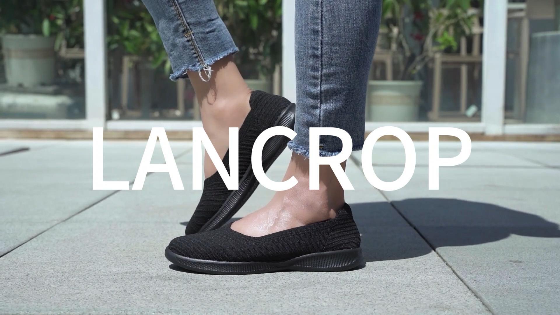 thumbnail video image 2 of LANCROP Women's Knit Slip-On Ballet Flats, Round Toe Lightweight Non-Slip Office Walking Shoes, 2 of 14