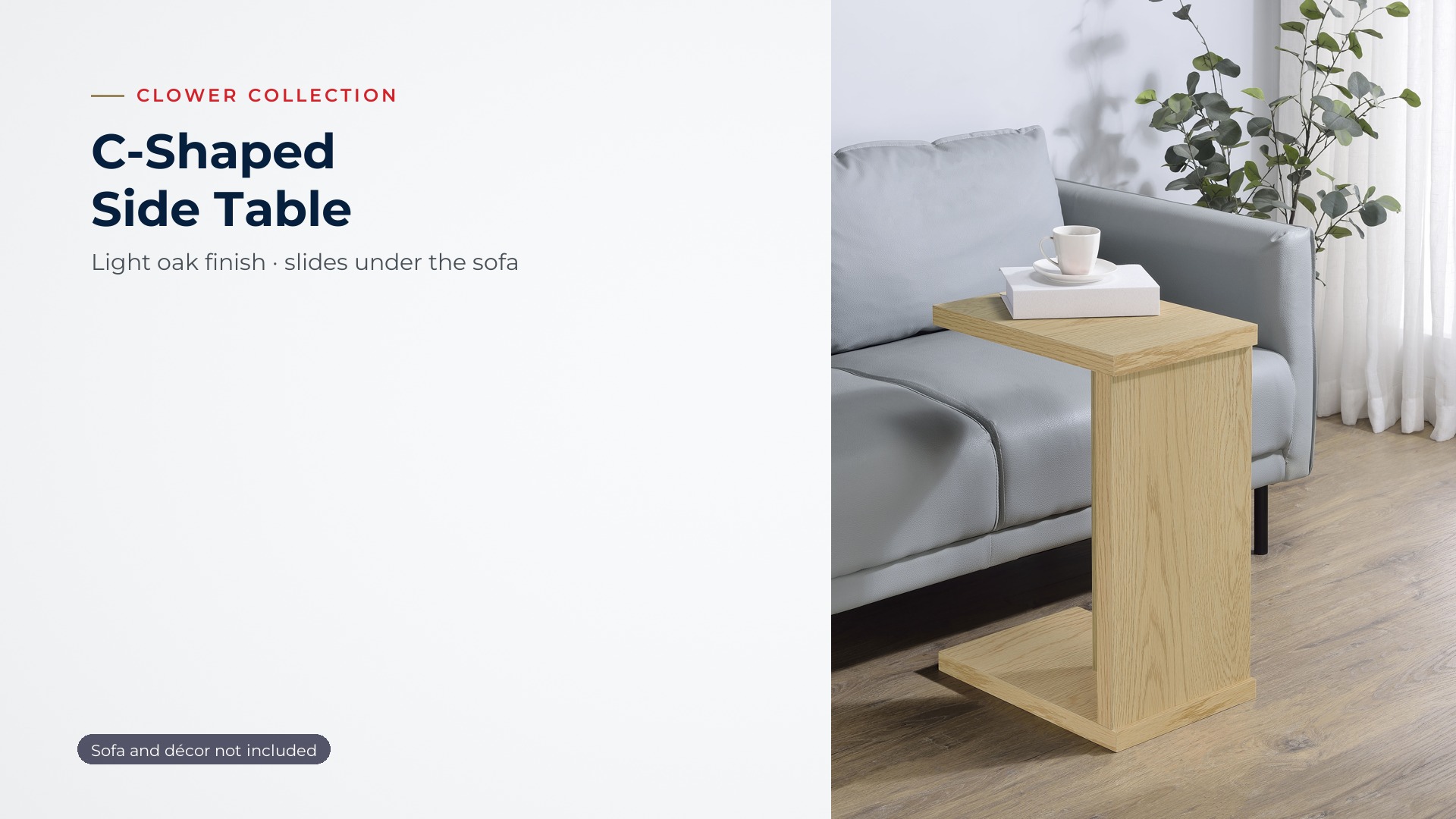 thumbnail video image 2 of Clower Engineered Wood C-Shaped Sofa Side Table Light Oak, 2 of 11