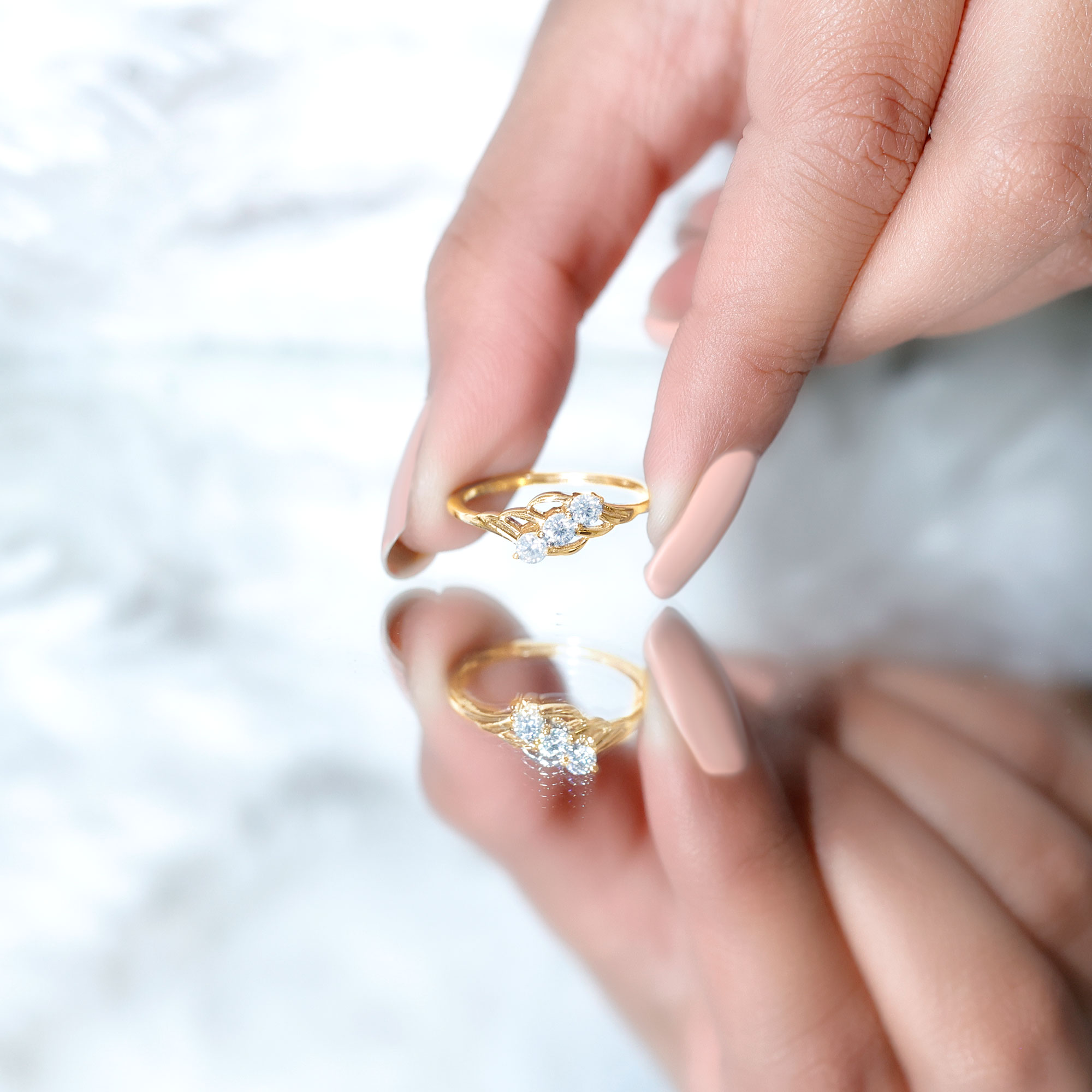 thumbnail video image 2 of Rosec Jewels Three Stone Ring - Certified Moissanite Ring for Women (D-VS1 Quality) - Commitment Ring, 14K White Gold, US 12.00, 2 of 7