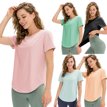 thumbnail video image 2 of Baqcunre Womens Tops,New Loose Yoga Breathable Sports Casual Elastic Quick Drying Top T Shirt Workout Tops for Women,Gym Tops for Women Shirts for Women Pink S-XXL, 2 of 7