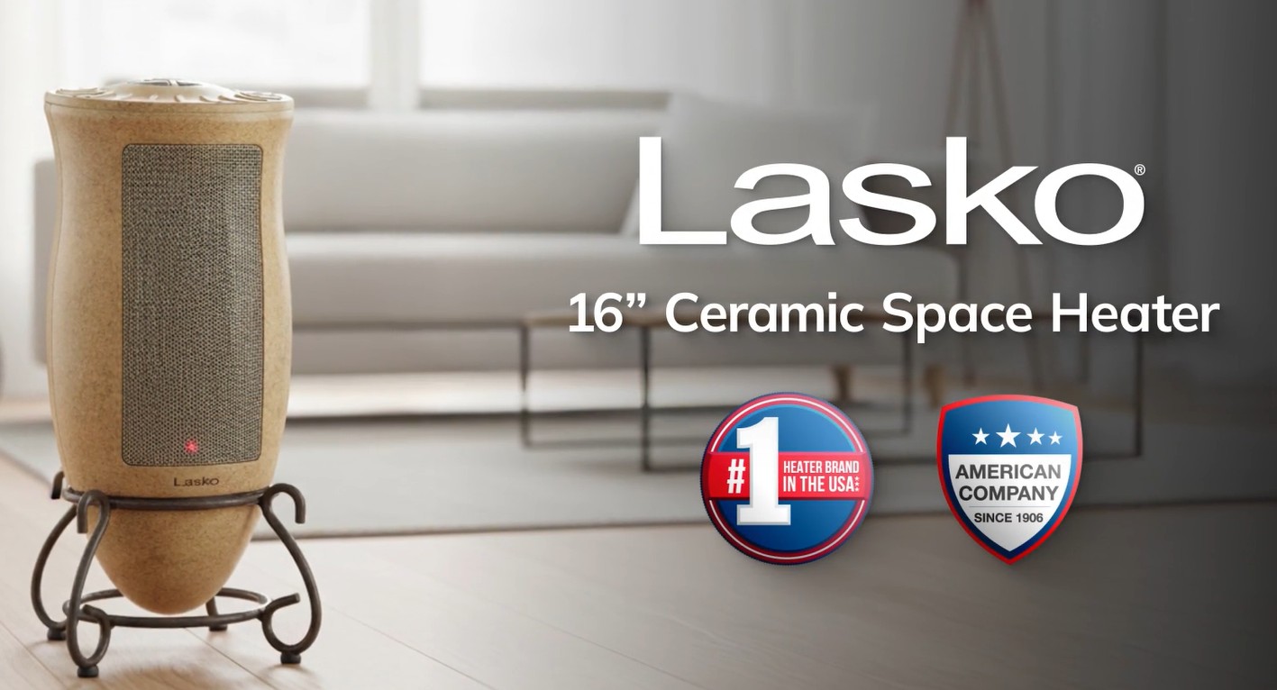 thumbnail video image 2 of Lasko 6405 Beige 1500W 2 Speed, Oscillating, Timer, Thermostat Ceramic Tower Space Heater, 2 of 13