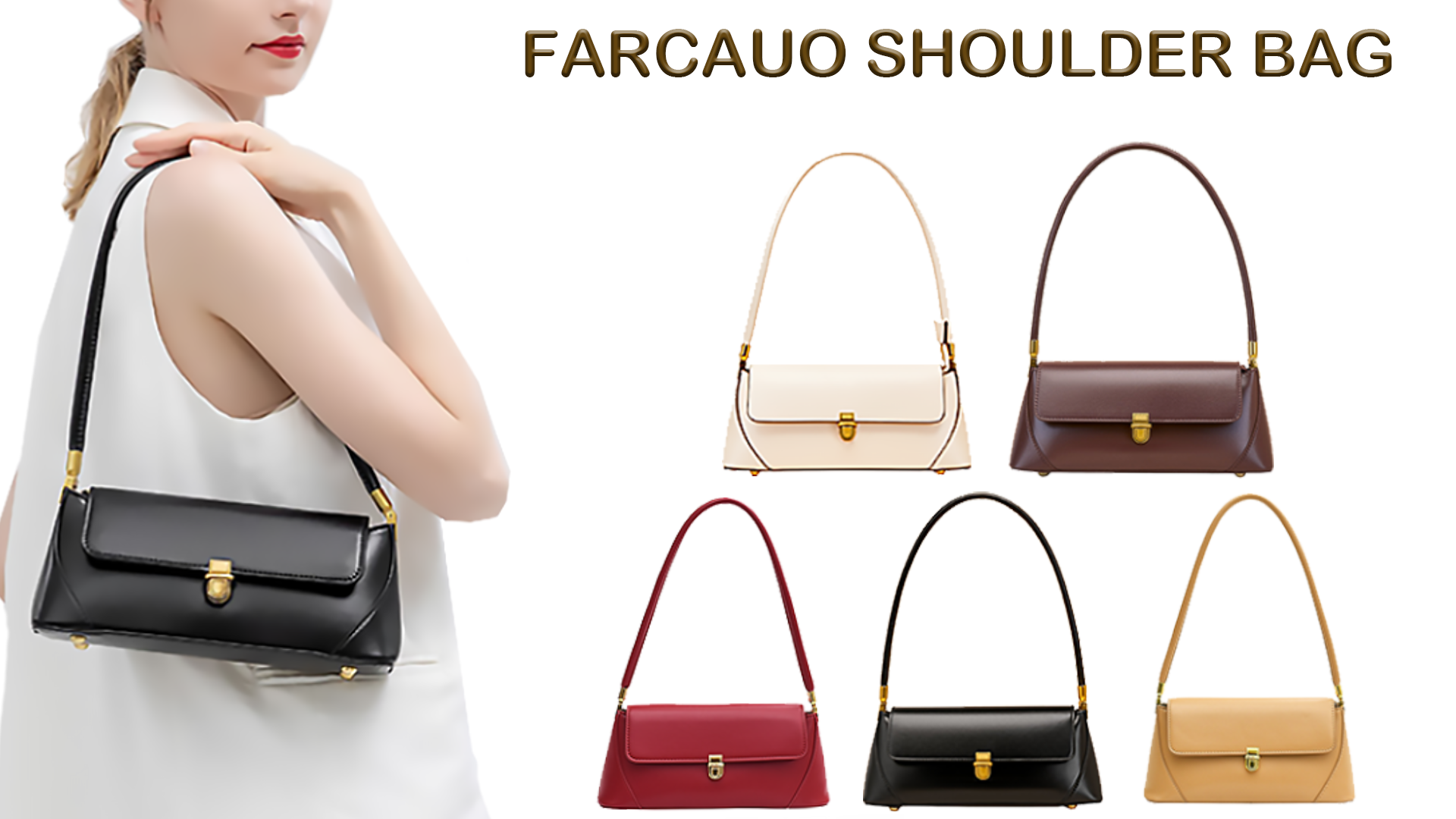 thumbnail video image 2 of Farcauo Shoulder Bag Small Purses for Women Vintage Brown Pu Leather Handbags y2k Shoulder Purse With Zipper, 2 of 8