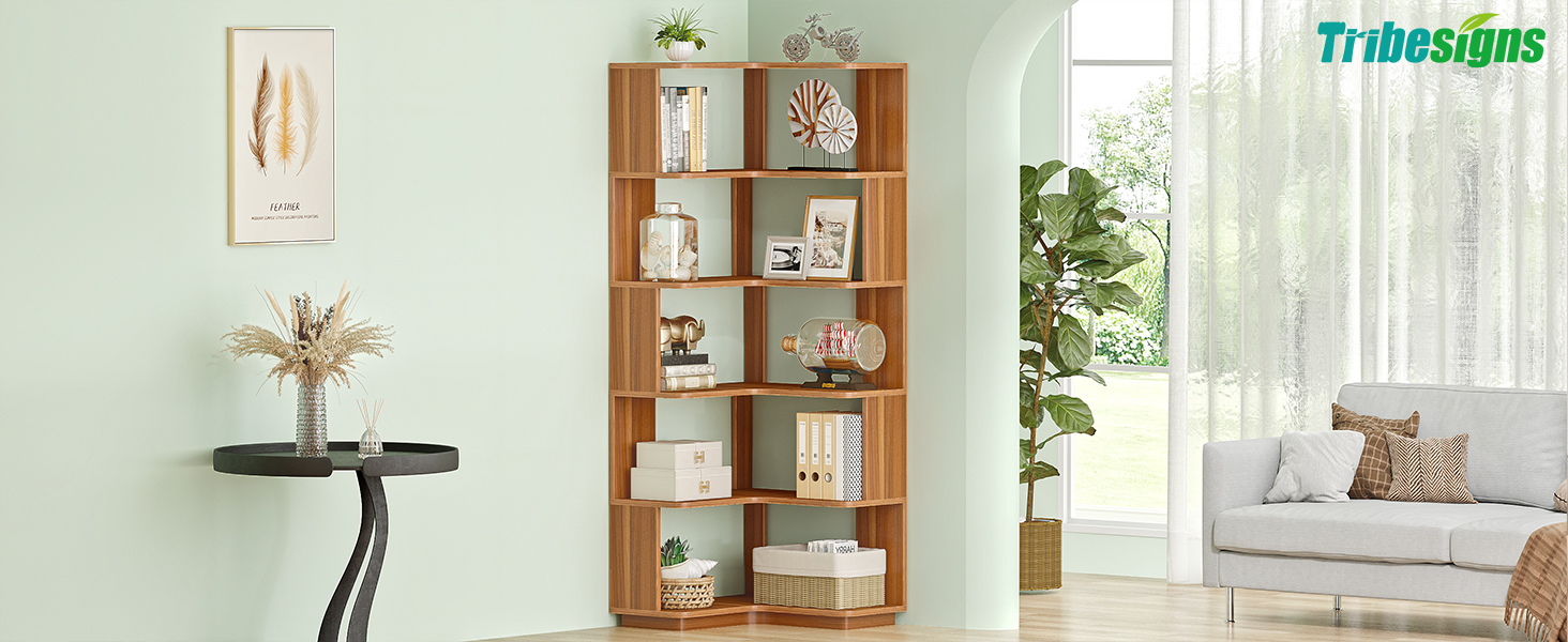 thumbnail video image 2 of Tribesigns 64.9-Inch Tall Corner Bookshelf, 6 Tier Industrial L Shaped Bookcase with Anti-Drop Panel for Home, Lving Room, Sliver Gray, 2 of 8