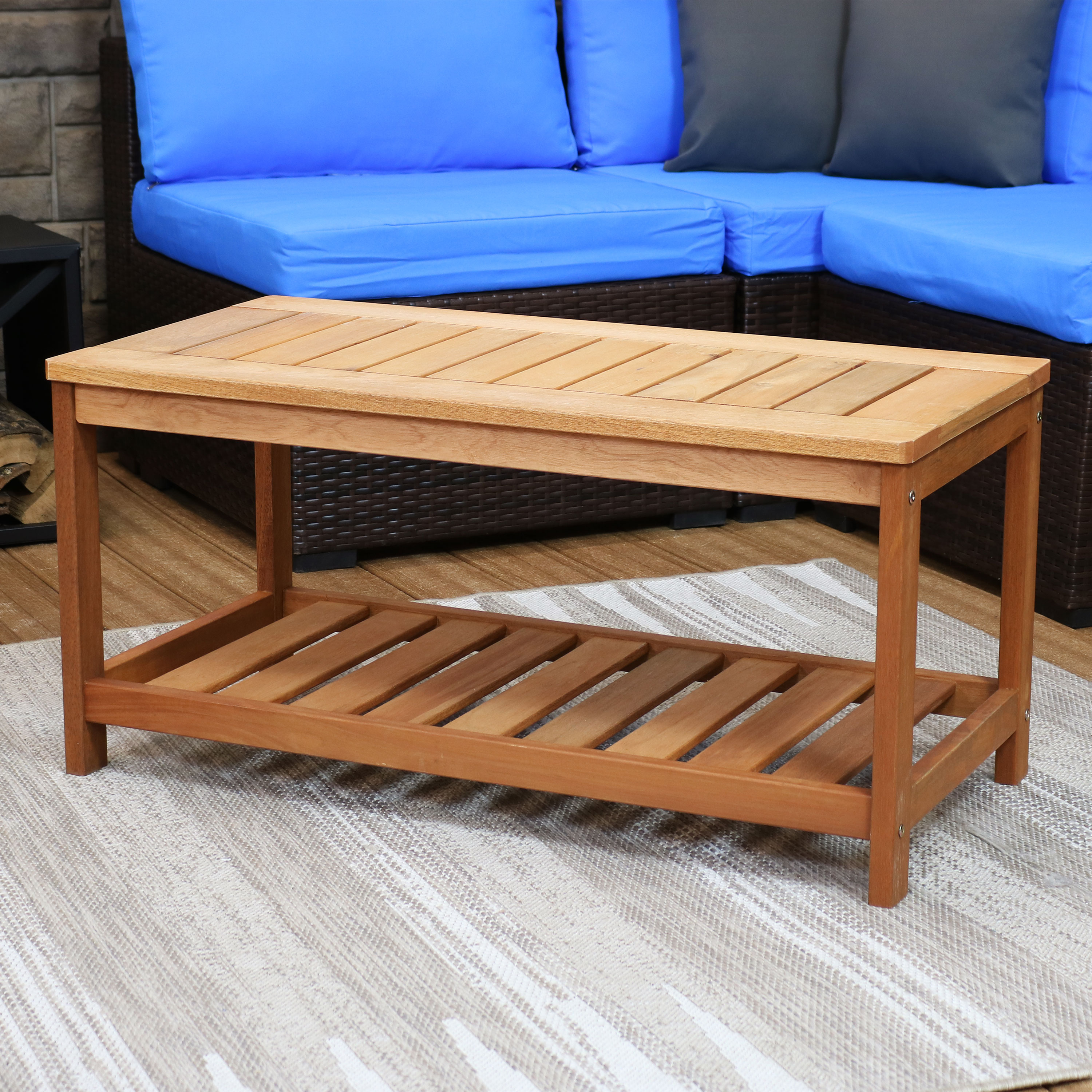 thumbnail video image 2 of Sunnydaze Contemporary Rectangular Meranti Outdoor Coffee Table, 2 of 7