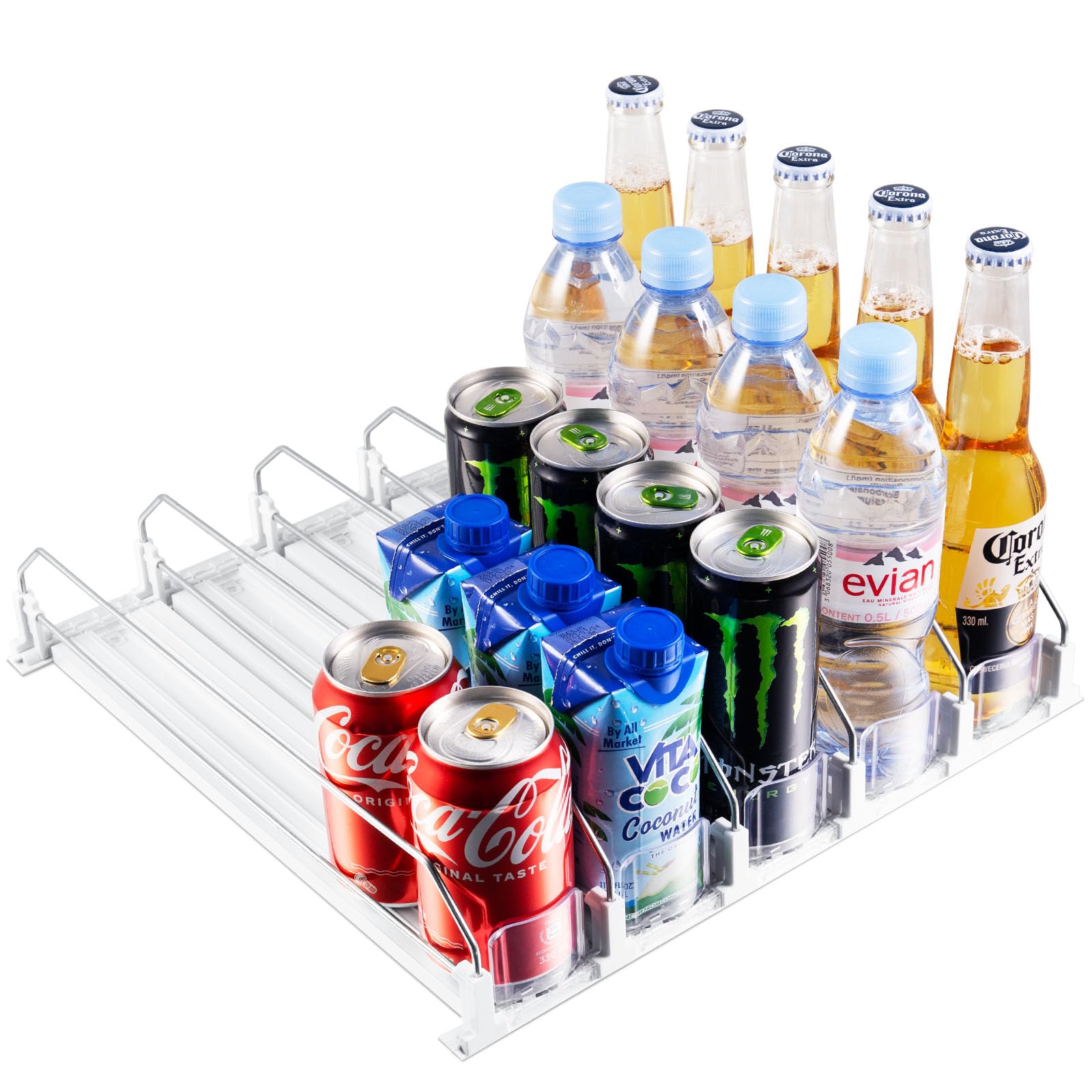 thumbnail video image 2 of Amorvolat Drink Organizer for Fridge, Soda Can Dispenser for Refrigerator, Automatic Self-Pushing Fridge Drink Dispenser Holds up to 30 Cans, 6 Row,White, 2 of 8