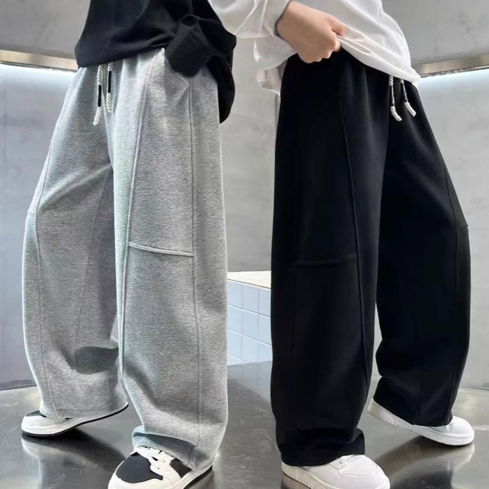 thumbnail video image 2 of Boys Wide Leg Sweat Pants Drawstring Elastic Waist Joggers Casual Pants Boys Joggers Size 8 Camo Athletic Trousers with Pockets(Size 11-12 Years,11-12 Years), 2 of 8