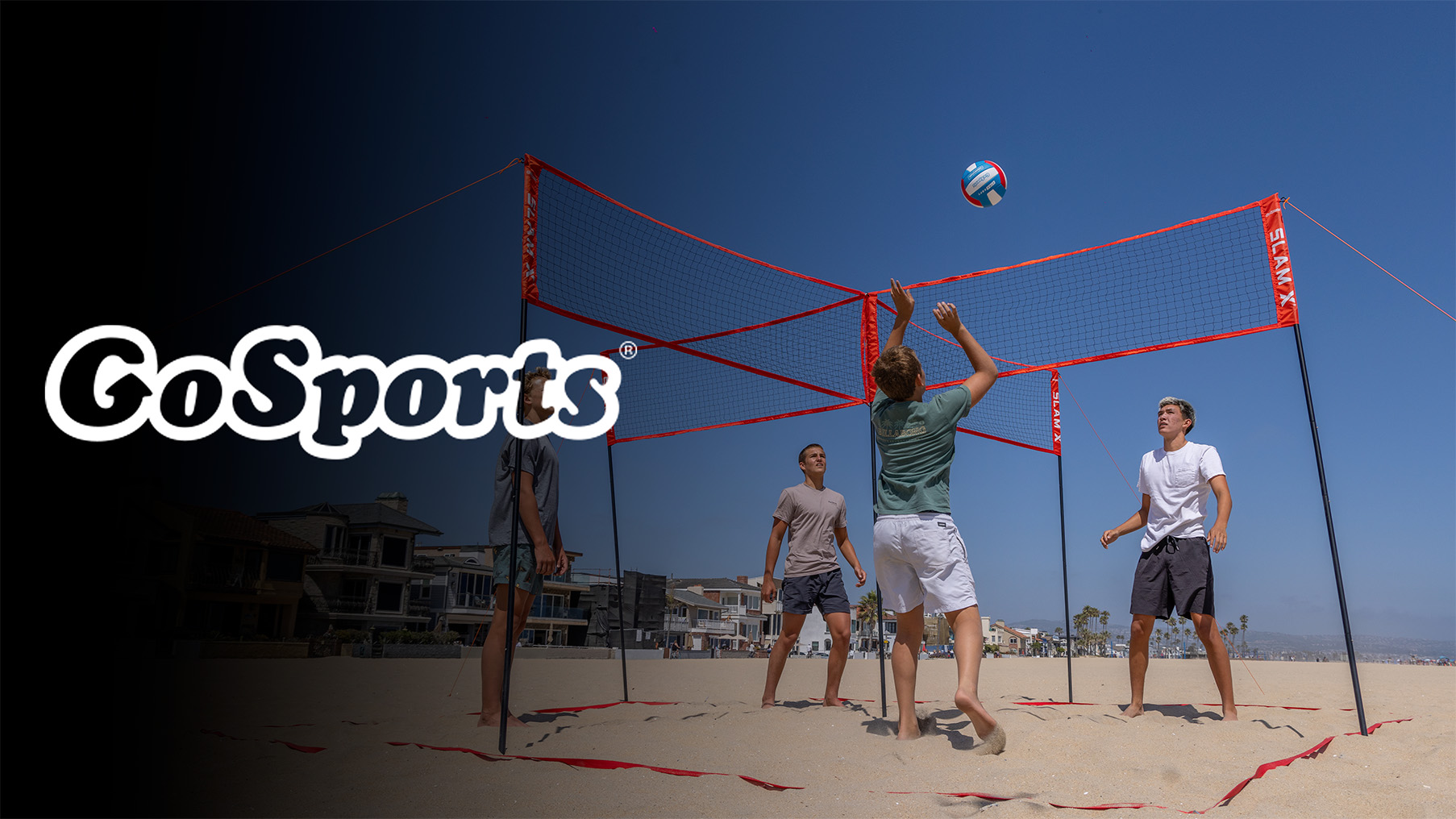 thumbnail video image 2 of GoSports Slam X 4 Square Volleyball Game Set - Ultimate Backyard & Beach Game for All Skill Levels - 14 x 14 ft, 2 of 6