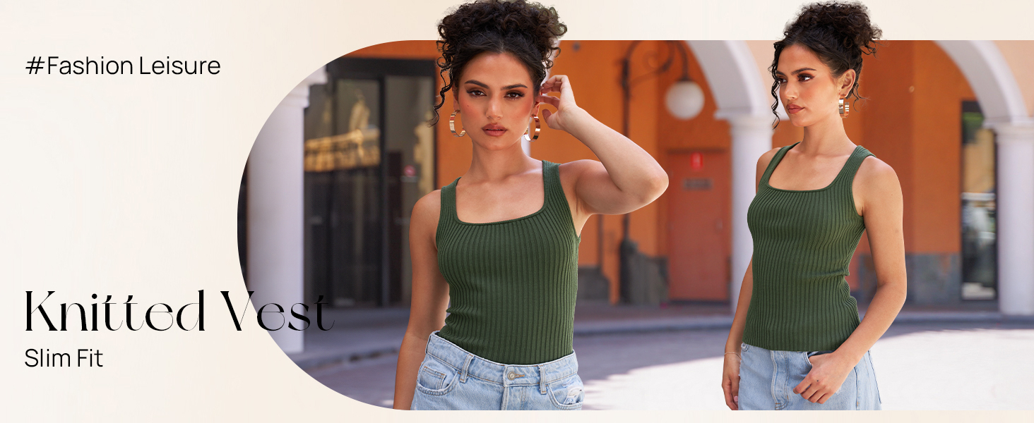 thumbnail video image 2 of MEROKEETY Women's Casual Sleeveless Square Neck Ribbed Knit Cami Tank Top, White, L, 2 of 5