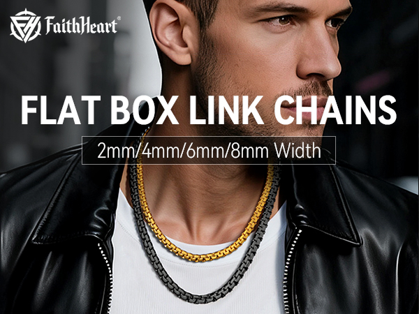 thumbnail video image 2 of FaithHeart Men Necklace Gold Plated Stainless Steel Flat Box Link Chain Necklace, 4mm Width Box Chain Necklaces for Men Non Tarnish Hip Hop Chain Jewelry Gifts for Birthday Christmas 30 Inches, 2 of 9