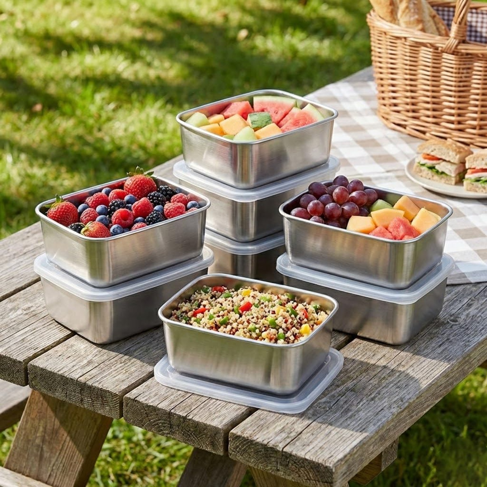 thumbnail video image 2 of Stainless Steel Food Storage Container Set (with Lids) Refrigerator-Safe Containers Meal Prep Containers Ideal for meal prep, lunch boxes, and outdoor picnics, 2 of 10