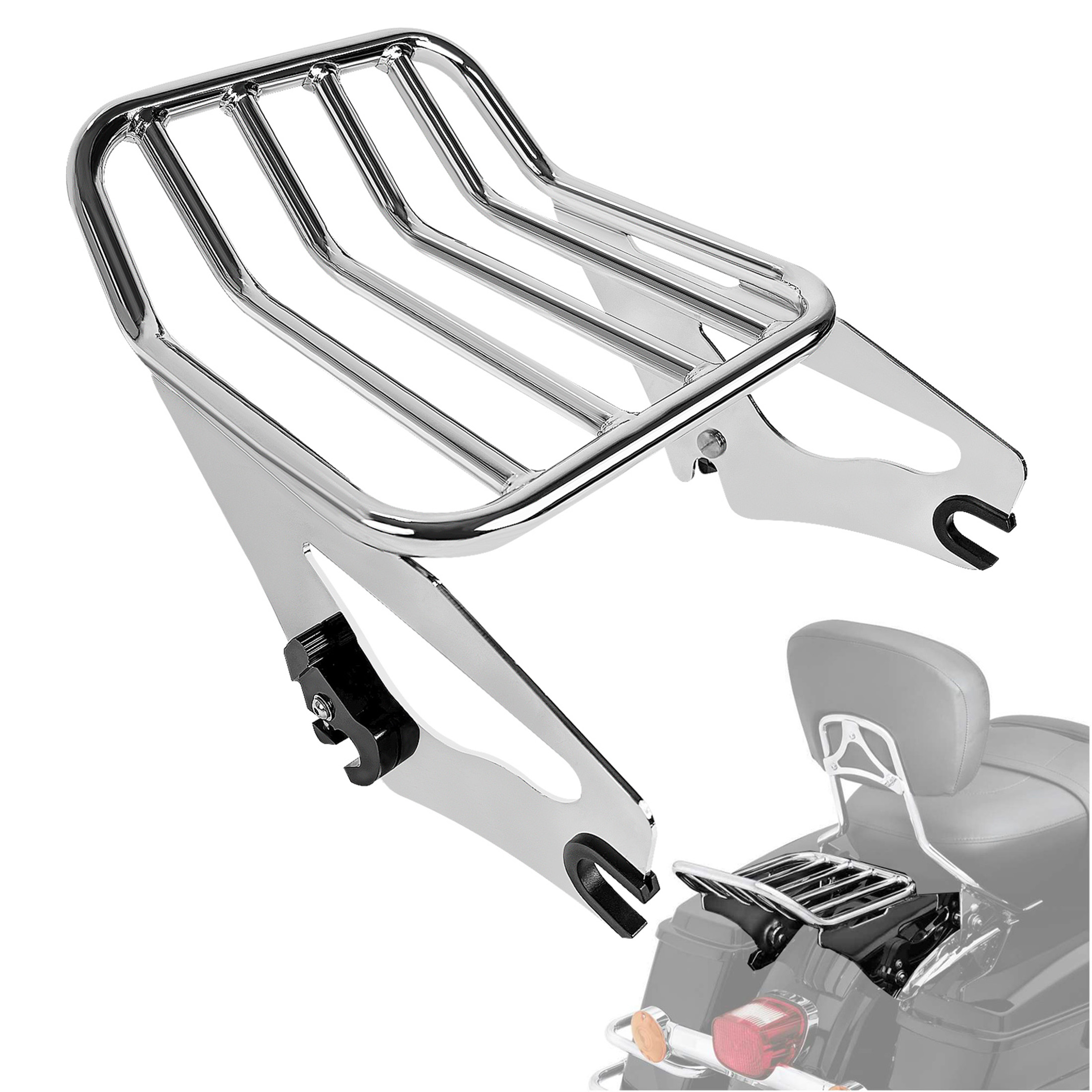 thumbnail video image 2 of Fjpacemt Chrome Luggage Rack Detachable for 2009-24 Motorcycle Harley Road King Street Glide Touring, 2 of 9