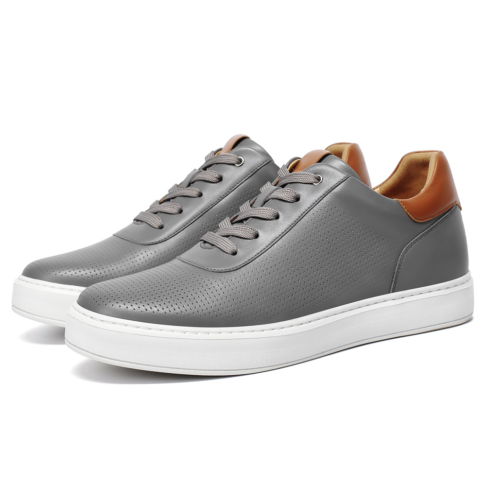 thumbnail video image 2 of CMR CHAMARIPA Height Increasing Casual Shoes - Gray Leather Men's Shoes That Make You Taller 6CM / 2.36 Inches, 2 of 9