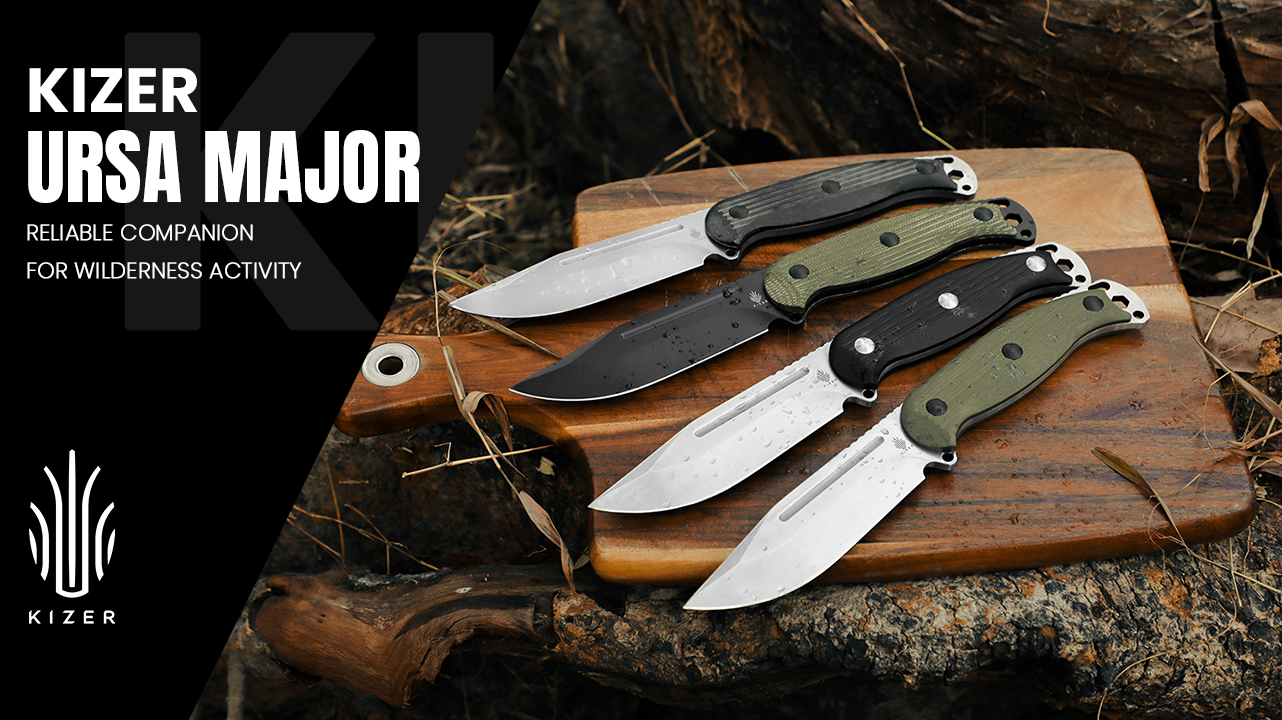 thumbnail video image 2 of Kizer Fixed Blade Knife Ursa Major, AEB-L Steel Black G10 Handle Pocket Tactical Knives, 1082A1, 2 of 11