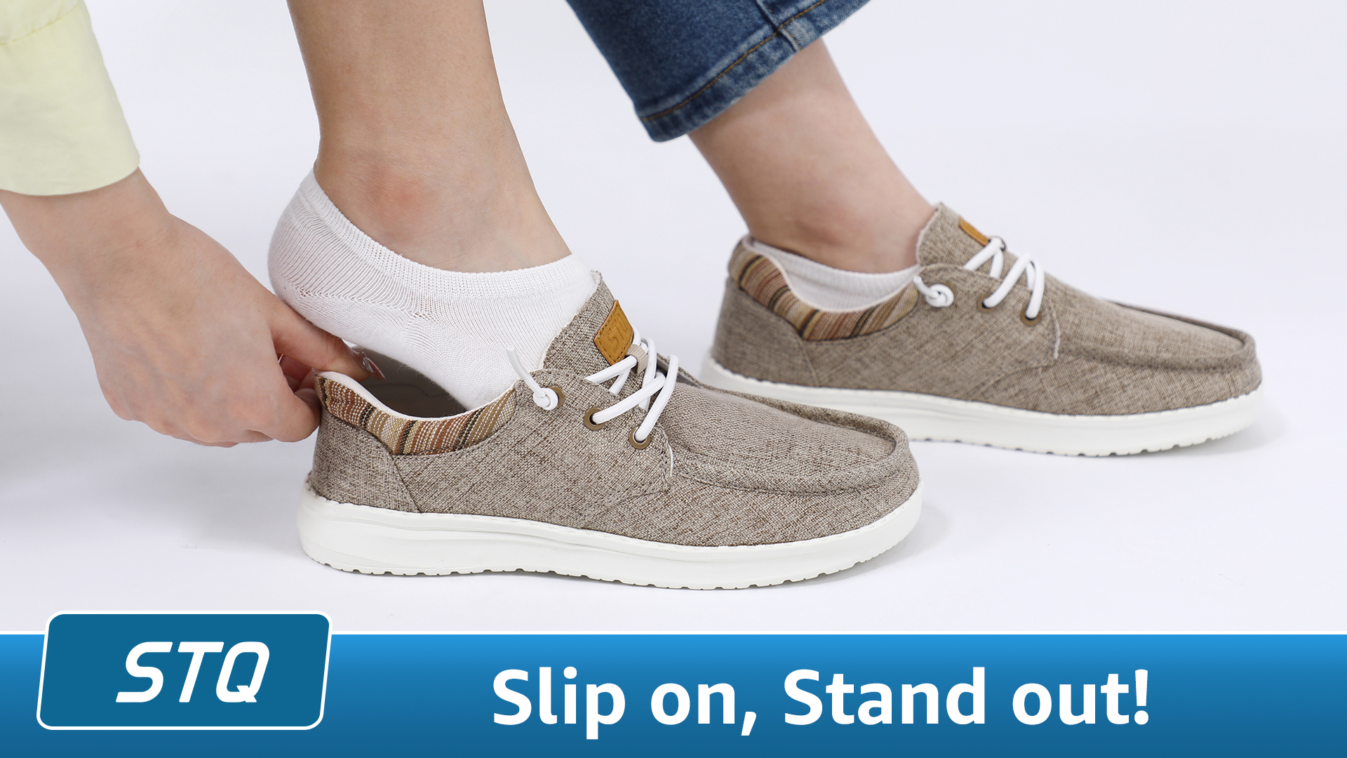 thumbnail video image 2 of STQ Slip on Sneakers with Arch Support Women's Casual Boat Summer Orthopedic Shoes for Travel and Business Black US 8, 2 of 8