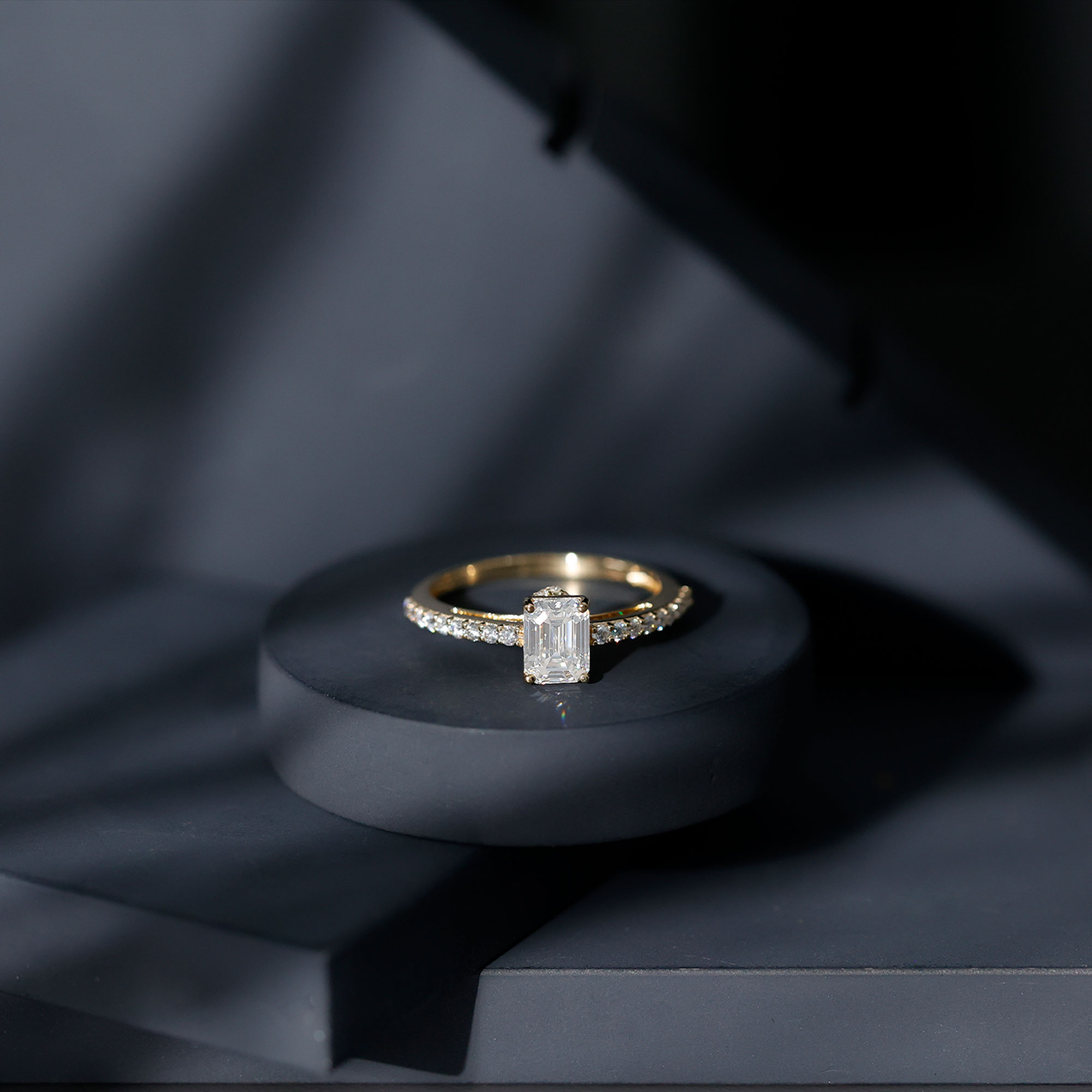 thumbnail video image 2 of Rosec Jewels Emerald Cut Lab Grown Diamond Ring - Hidden Halo Engagement Ring (6X8 mm, EF-VS Grade), 925 Sterling Silver, US 4.00, 2 of 8