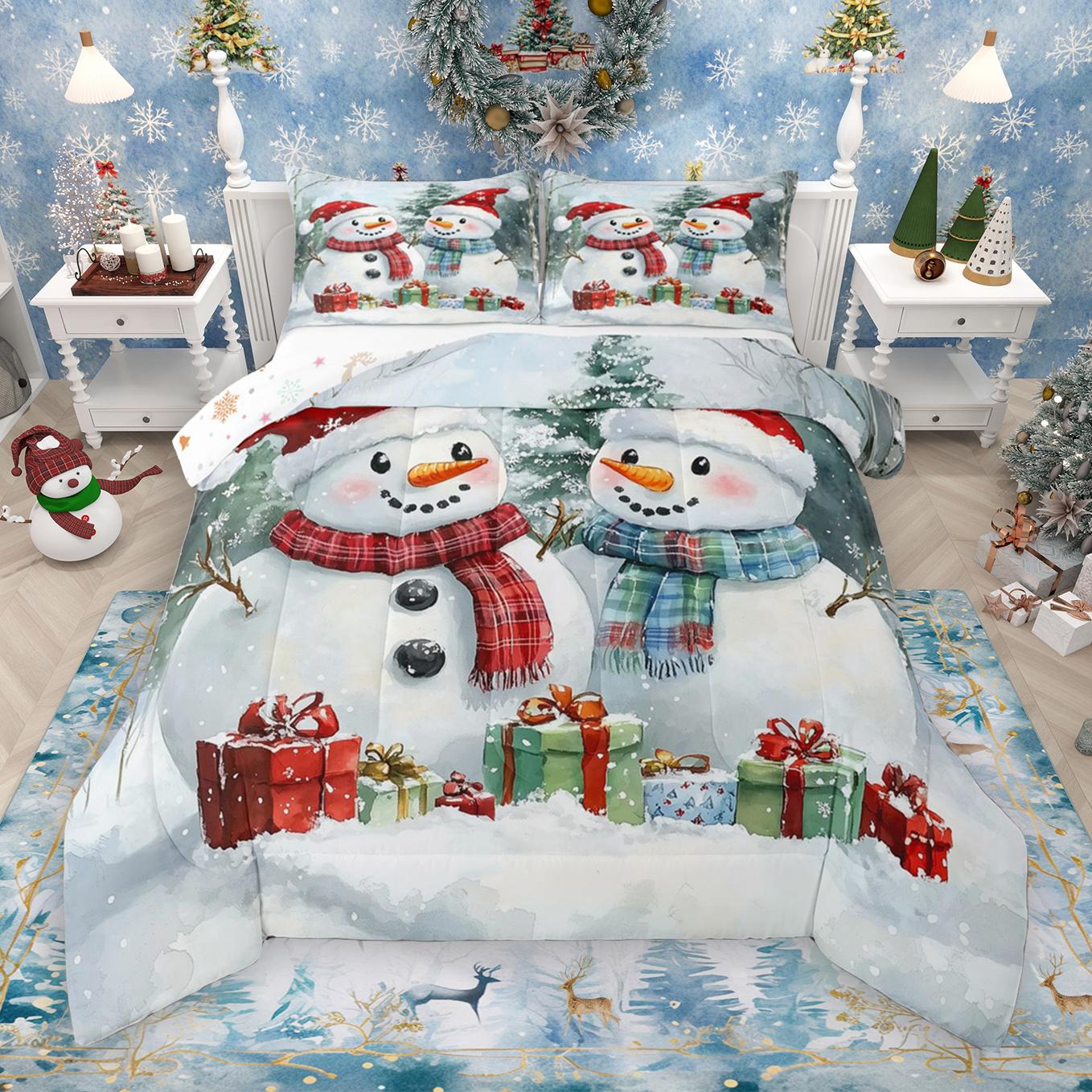 thumbnail video image 2 of Manfei Lovely Xmas Snowman Bedding Comforter Set,Merry Christmas Twin Comforter Sets,White Red Bedding Set For Girl Teens,Breathable Home Decor Reversible,2pcs, 2 of 9