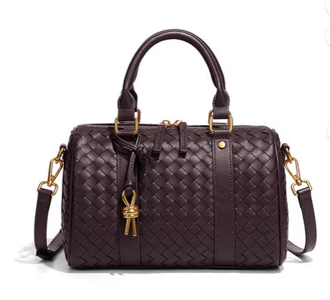 thumbnail video image 2 of PRIYAL Woven Top Handle Bag Boston Barrel Purses for Women Leather Satchel Handbag Woven Crossbody Bag, 2 of 6
