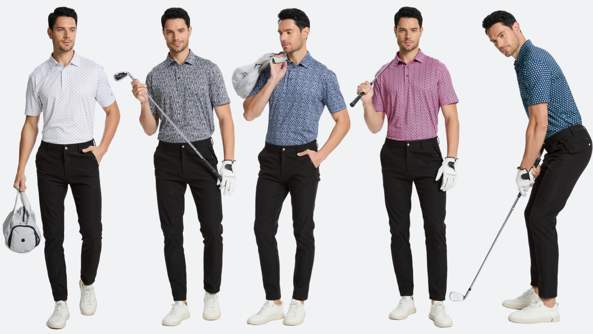 thumbnail video image 2 of Xidunhg Men's Golf Polo Shirts Short Sleeve Print Performance Moisture Wicking Dry Fit Outdoor Golf Shirts for Men, 2 of 9