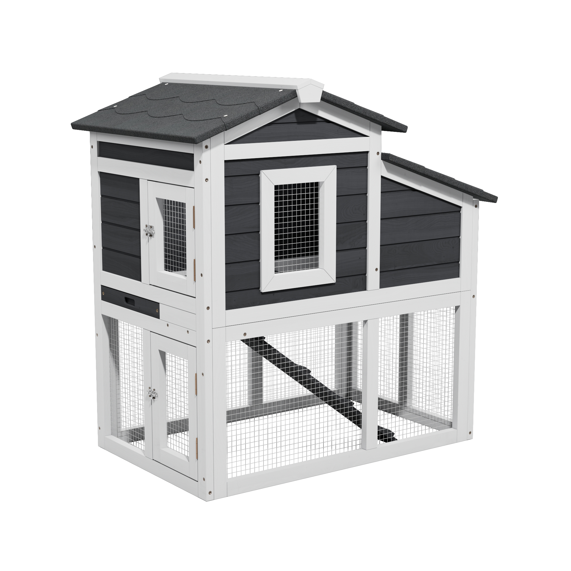thumbnail video image 2 of Outdoor Wooden Small Chicken Coop with Wire Mesh,2-Tier Duck Condo with Weatherproof Brooder,Gray, 2 of 8