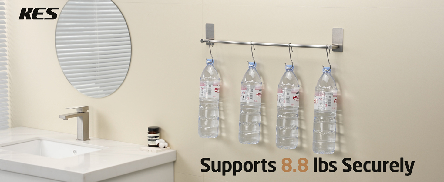 thumbnail video image 2 of KES Bathroom Towel Bar Self Adhesive, 24 inch Towel Holder Stainless Steel SUS304 No Drill Towel Hangers Stick on, 2 of 11