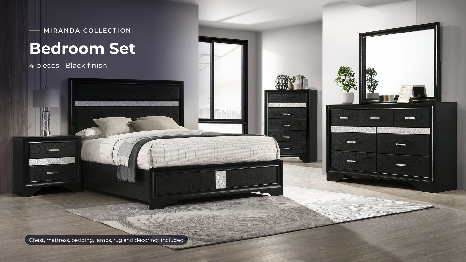 thumbnail video image 2 of Miranda 4-piece Queen Bedroom Set Black, 2 of 18