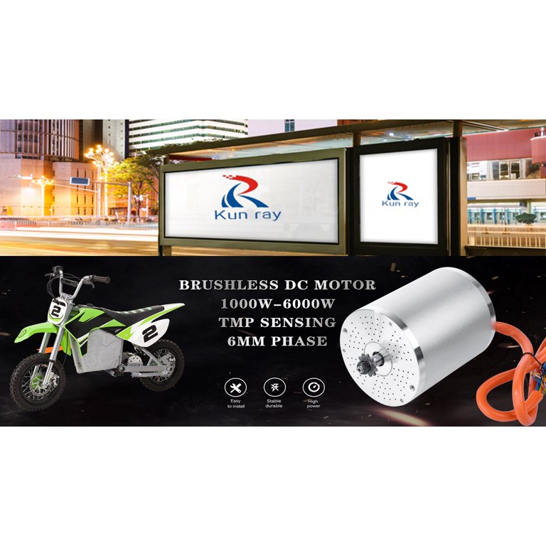 Kunray 72V 3000W Brushless Motor 6700RPM, 45A Electric Scooter Motor 72V DC, Electric Motor with KTY84-130 Temp Sensing for Dirt Bike  Go Kart