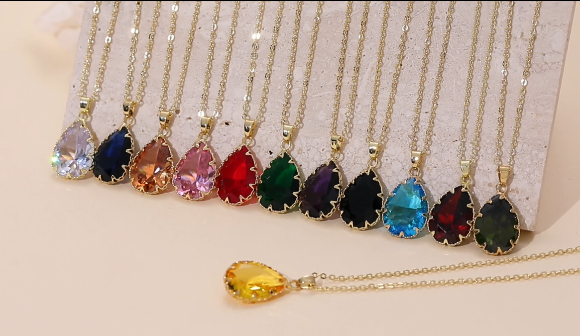 thumbnail video image 2 of Linawe Rose Gold Pink Jewelry Sets, Crystal Pendant Necklace Set Pink Earrings Dangling Imitation Diamond Rhinestone Cubic Zirconia Birthstone Teardrop Dangle Matching Wedding Set, 2 of 7