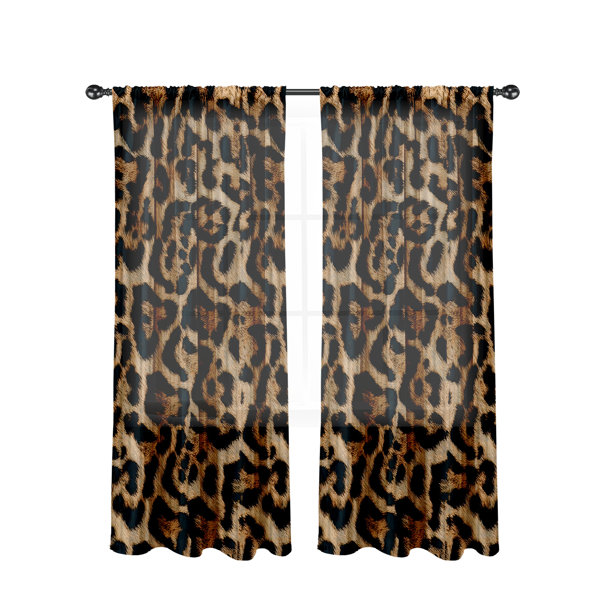thumbnail video image 2 of Cheetah Print Curtains 52WX84H Rod Pocket Leopard Not Blakout Curtains for Bedroom Living Room Wild Animals Print Drapes 2 Panels, 2 of 8