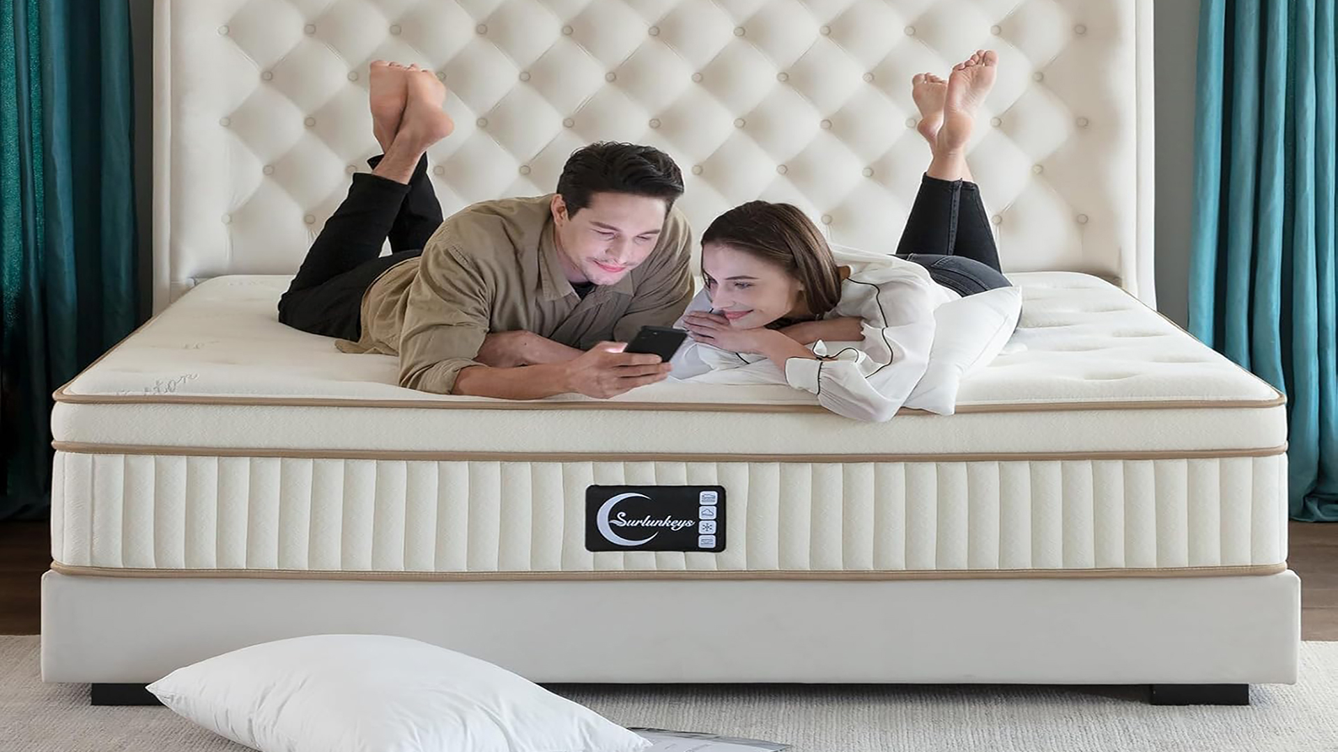 thumbnail video image 2 of Surlunkeys 14 inch Queen Size Mattress in a Box with Pocket Springs, Euro Top Comfort & Pain Relief Medium Firm Hybrid Mattress, 2 of 7