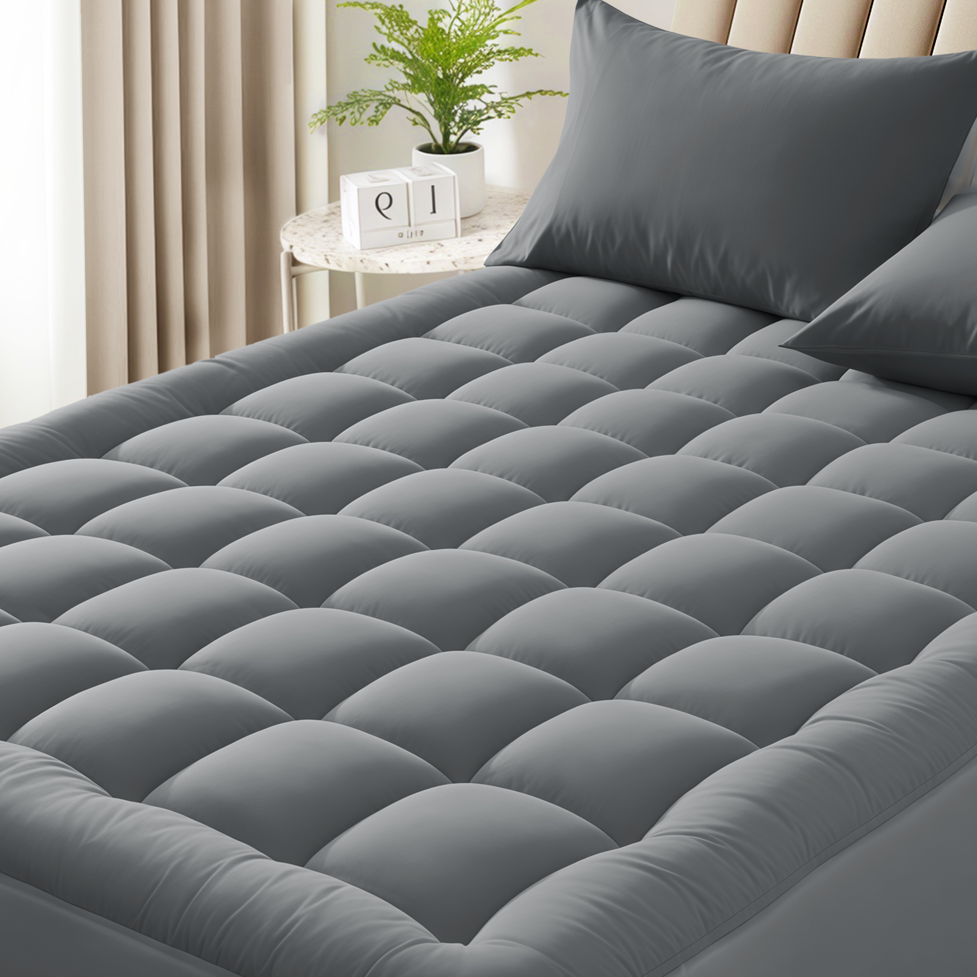 thumbnail video image 2 of Twin Mattress Topper, Gray Extra Thick Pillow Top Breathable Pad & Protector for Back Pain Relief, Fitted Bed Topper Cover Grey Deep Pocket for Twin Size Mattress, 2 of 8