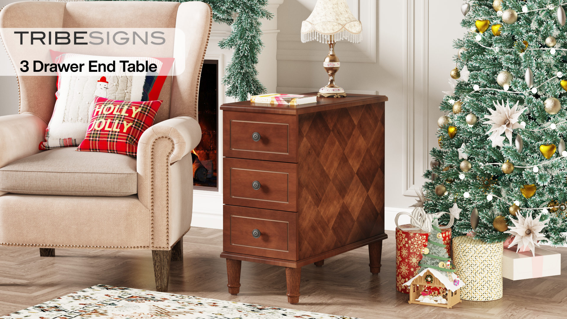 thumbnail video image 2 of Tribesigns Solid Wood End Table, Fully Assembled Narrow Side Table with Drawers, Pre-Assembled Nightstand Slim Bedside Table for Small Spaces, Living Room, Bedroom, 2 of 8