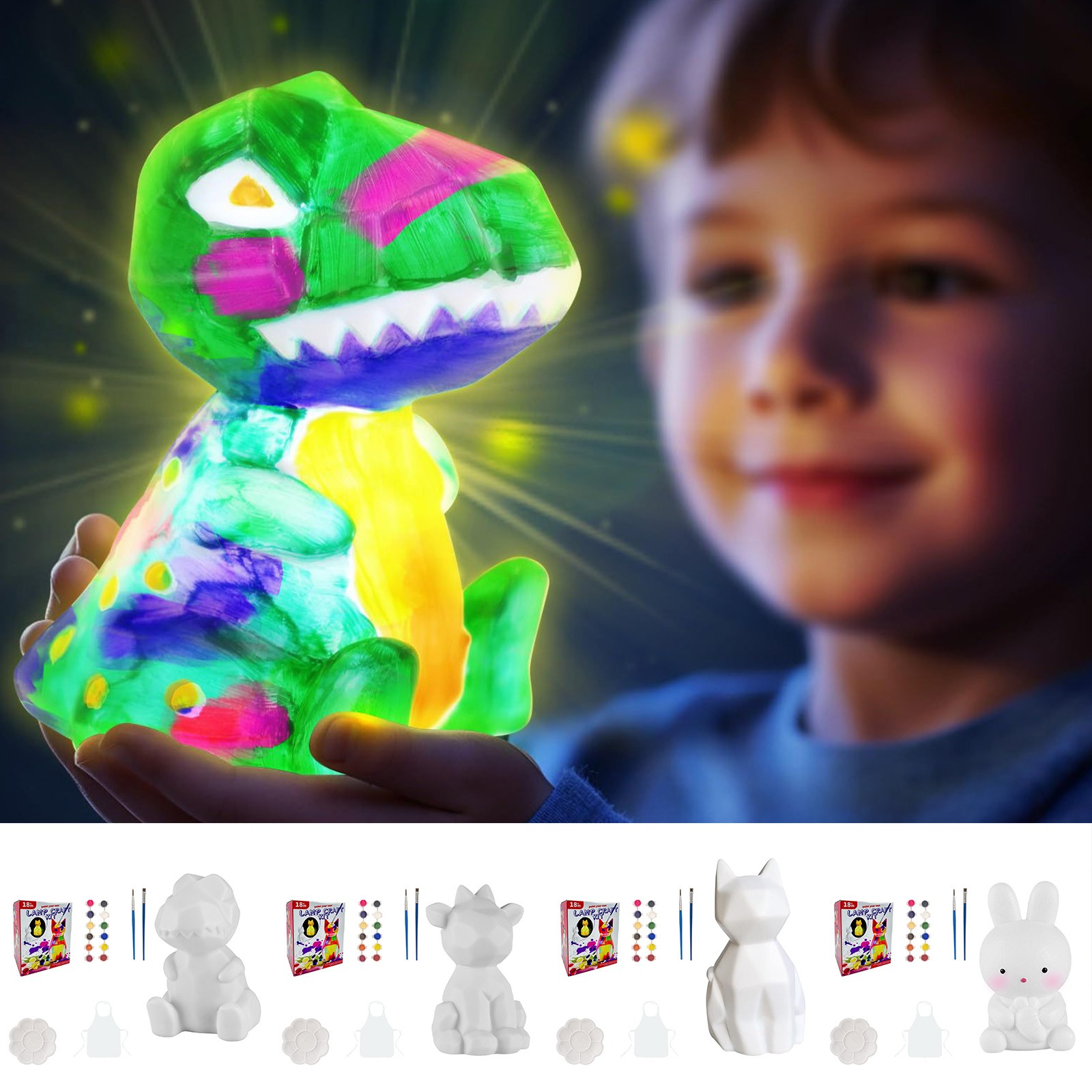 thumbnail video image 2 of DIY Paint Your Own Dinosaur Lamp Kit Toys for Ages 8-13 Painting Kit Arts and Crafts Night Light Includes Paint and Brush Art Supplies Birthday Easter Party Holiday Gift Christmas Craft, 2 of 7