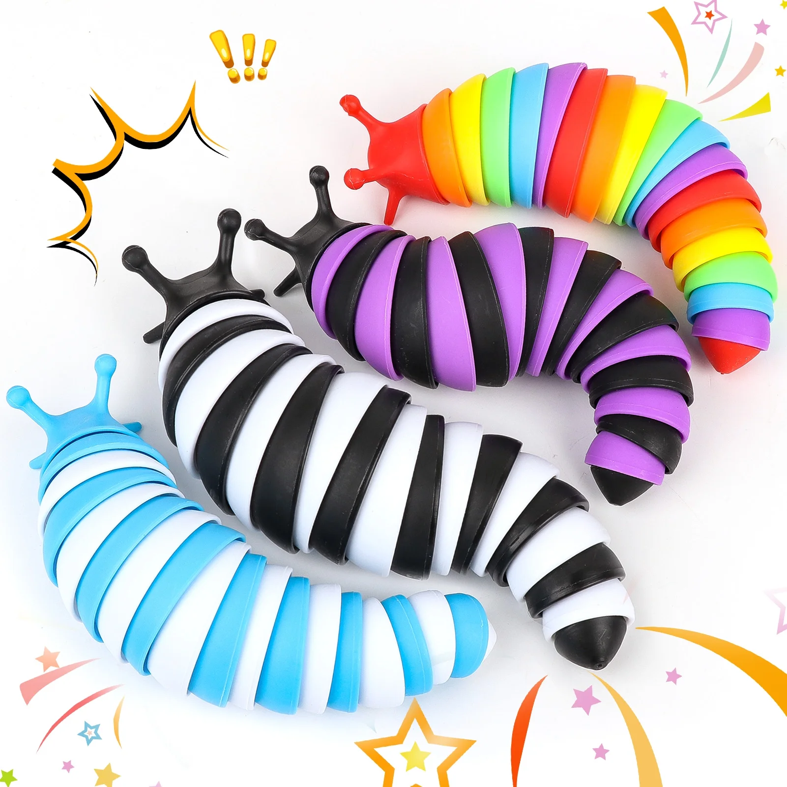 thumbnail video image 2 of KiddiTouch 4 Pcs Slug Sensory Toys for Kids with Autism, Fidget Toy for Autistic Kids & Adults, 3D Articulated Slugs, 2 of 8