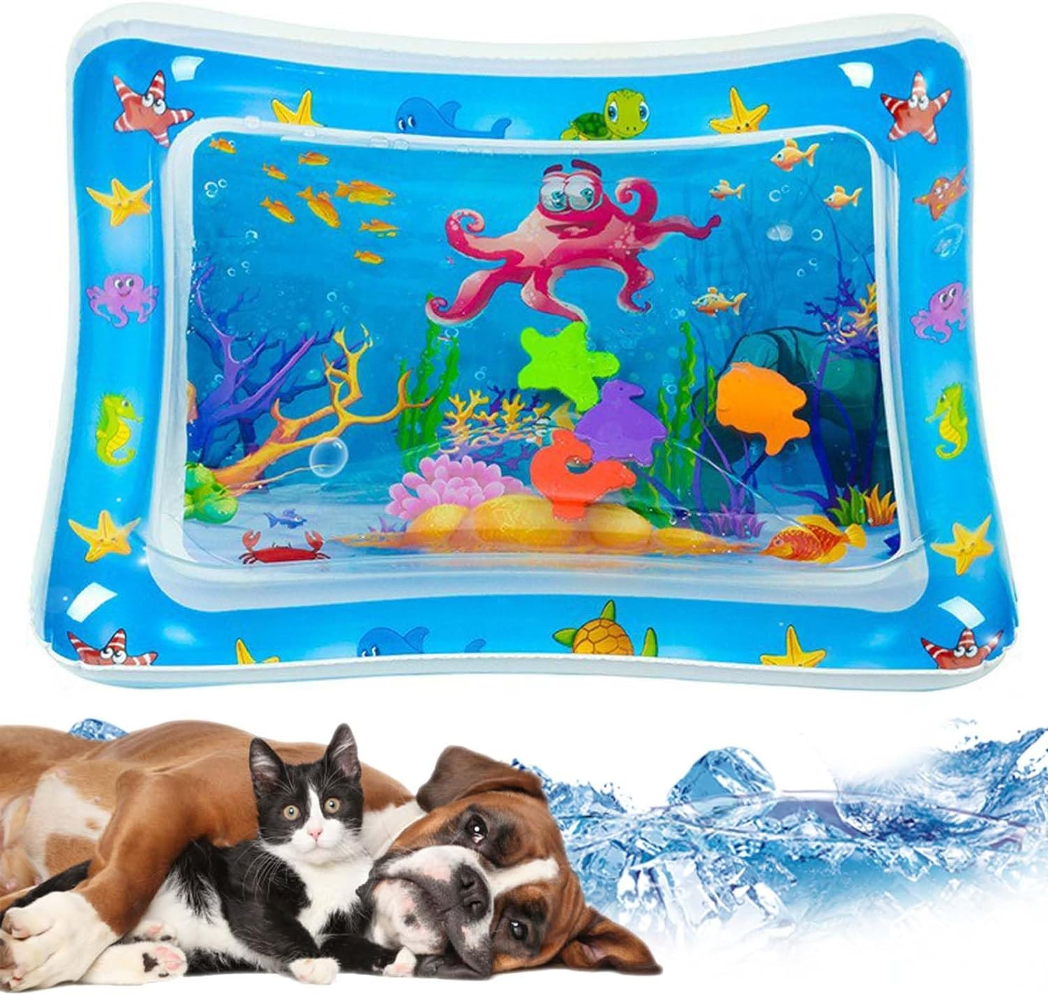 thumbnail video image 2 of Luxcidy Pat Pad, Thickened Water Sensor Play Mat for Cats, Water Sensory Playmat with Fish for Pet Play, Water Sensor Mat for Kids, Water Sensory Pad Water Play, Feel Cool Comfort, 1pc, 2 of 3