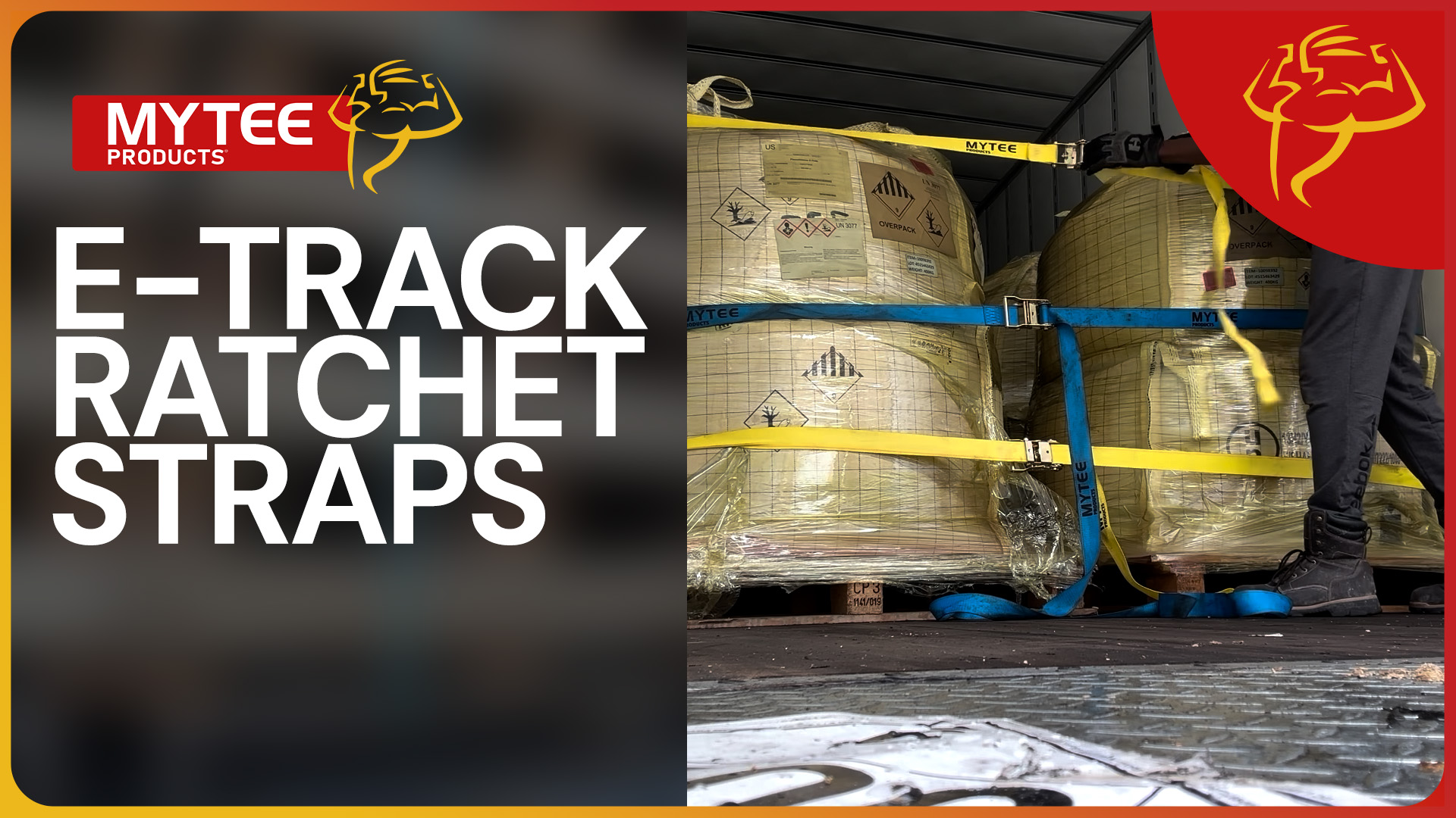 thumbnail video image 2 of 4 Pack 2''x12' Logistic E-Track Cam Buckle Straps with Spring E-Fittings - 2500 lbs Breaking Strength - Yellow Cam Buckle Cargo Load Straps for Enclosed Semi Trailers, Box Trucks, 2 of 10