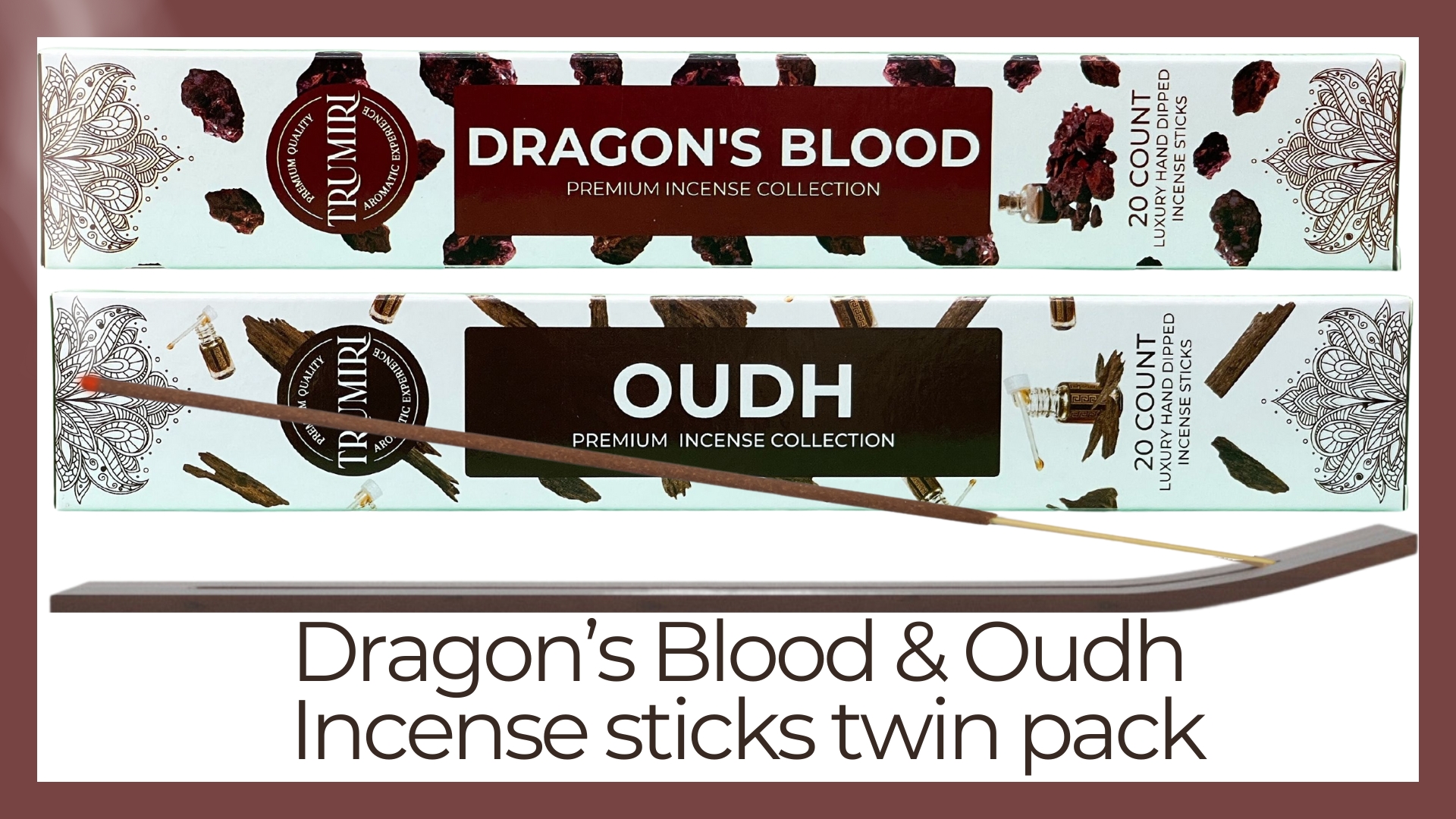 thumbnail video image 2 of Trumiri Incense Sticks - Combo Pack of 40 Insence-Sticks - 20 Dragons Blood + 20 Oud - Insenses - Insents - Incents - Inscense - Incence - Incienso - All Natural Incense Sticks, 2 of 10