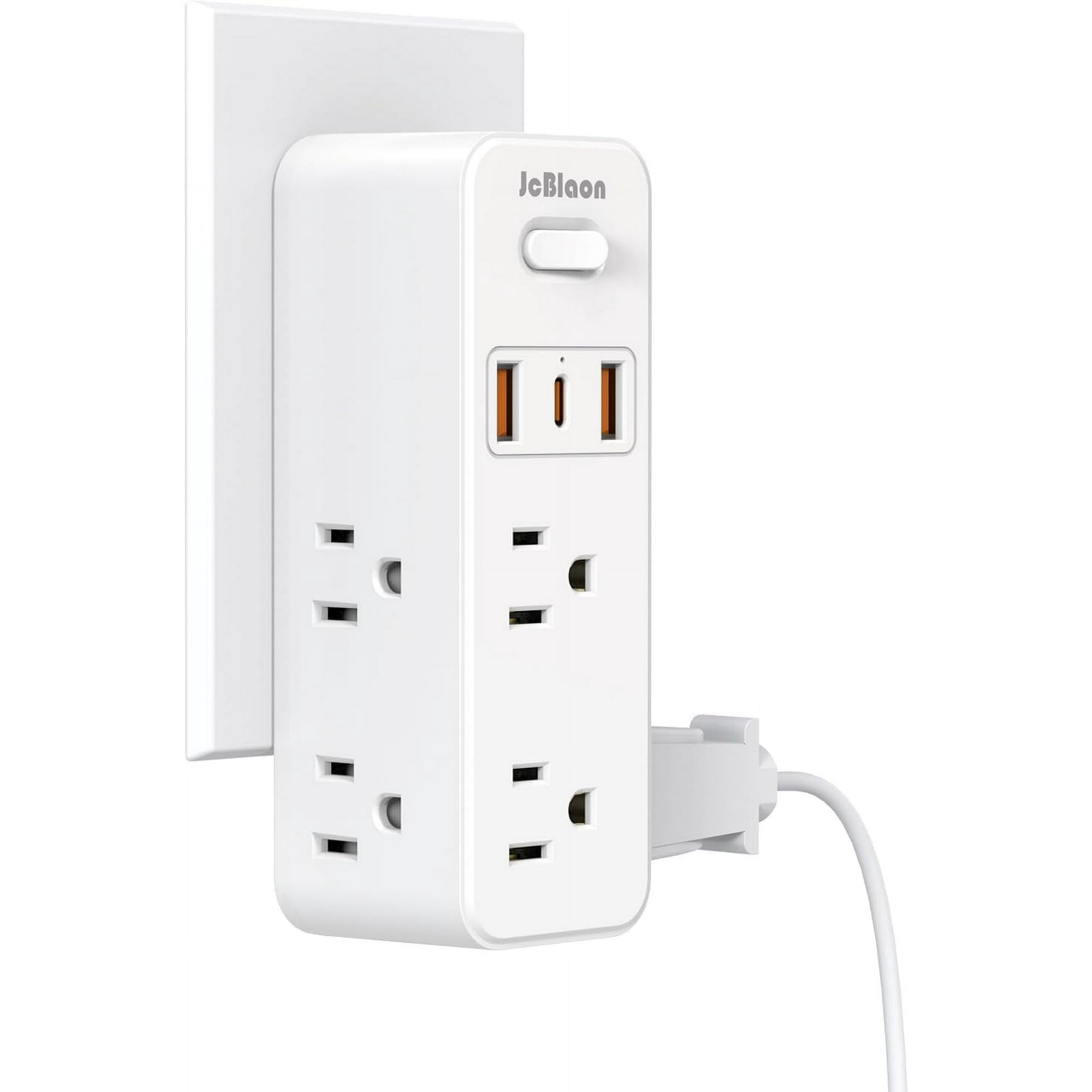 thumbnail video image 2 of JcBlaon Power Strip Surge Protector Adapter, 6 AC Outlets 3 USB Ports Outlet Extender, White, 2 of 8